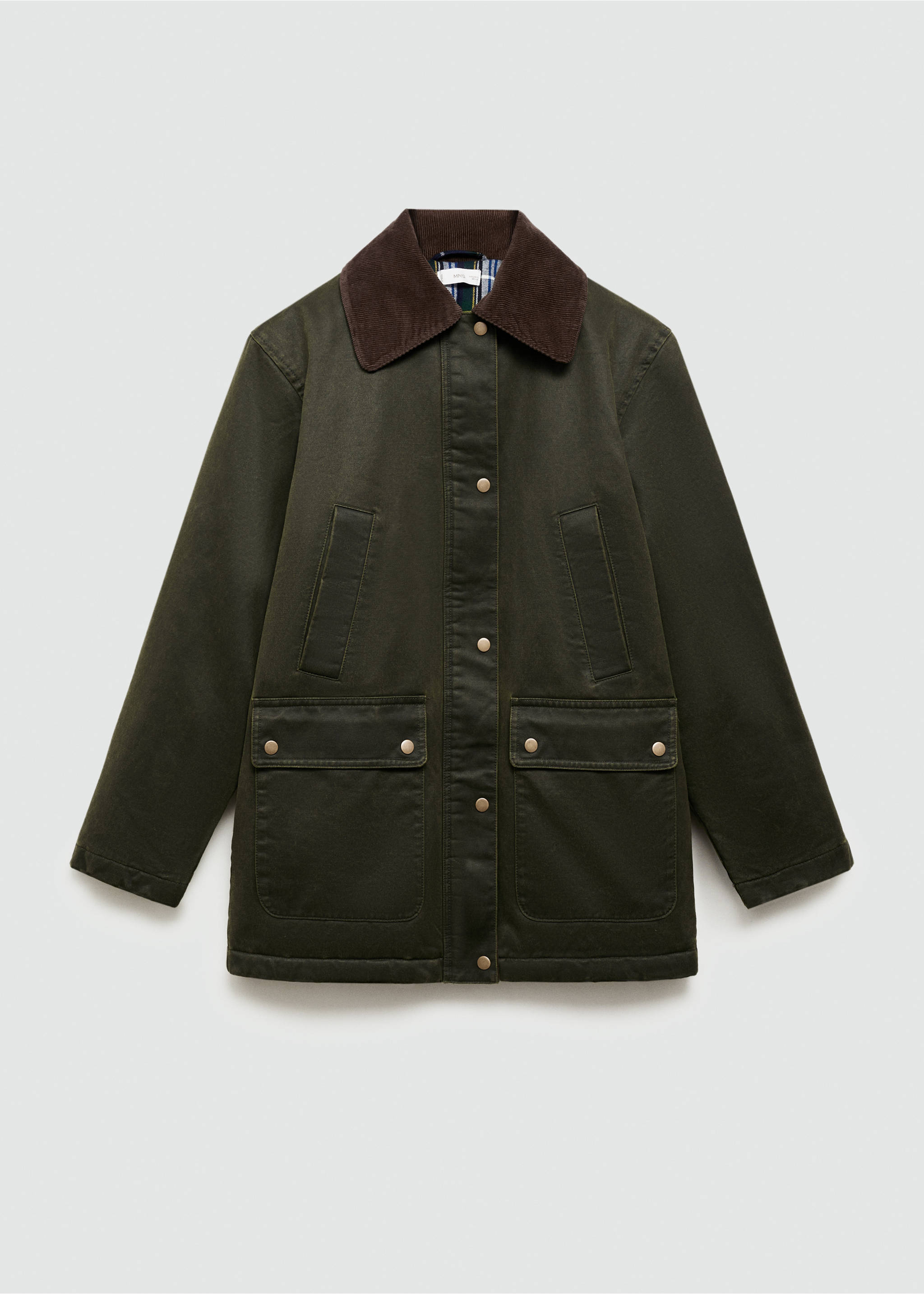 Long waxed-effect parka - Article without model, Green. Ref: 77055631-00.