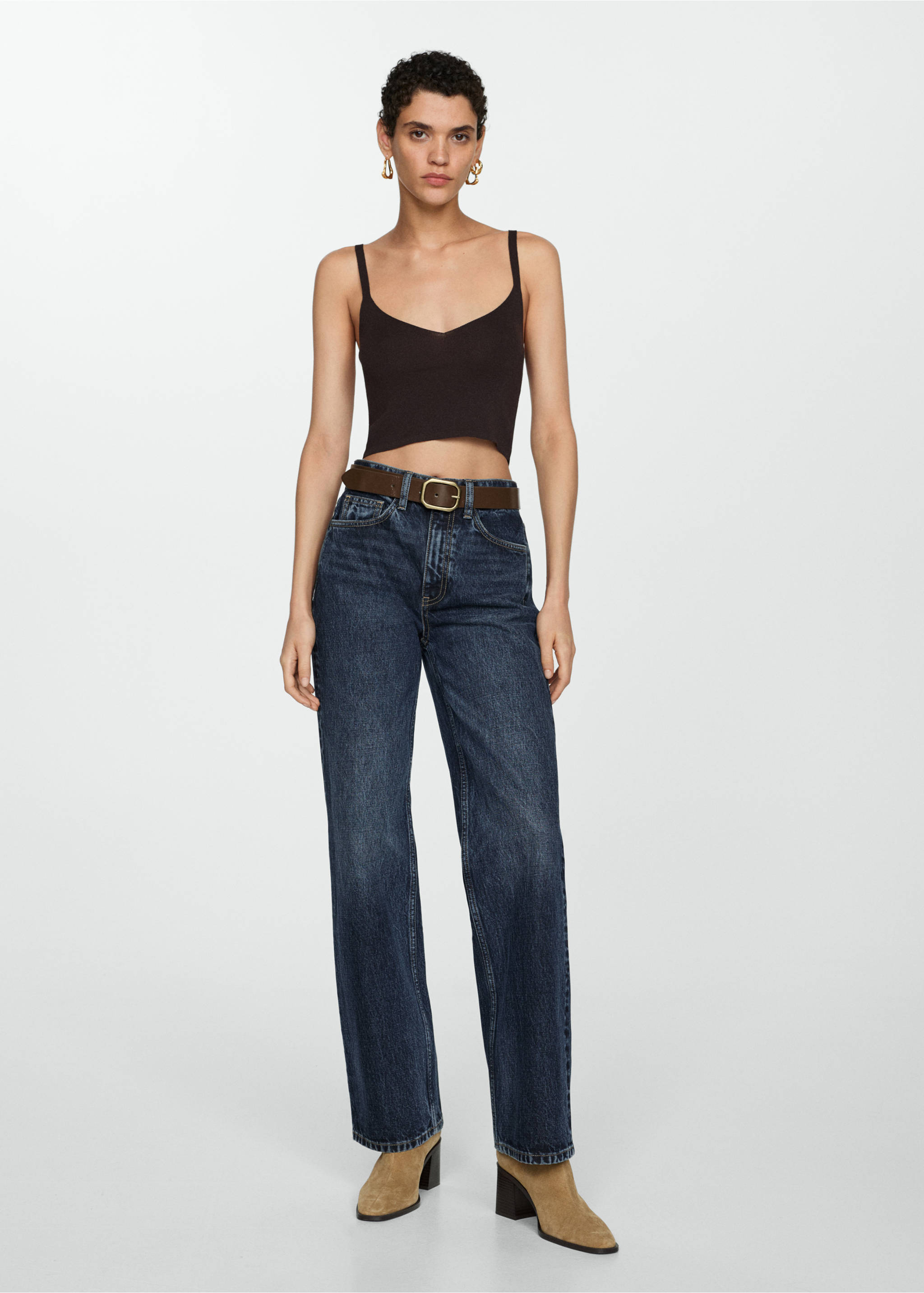 High waist straight jeans - General plane, Dark Blue. Ref: 77055644-00.
