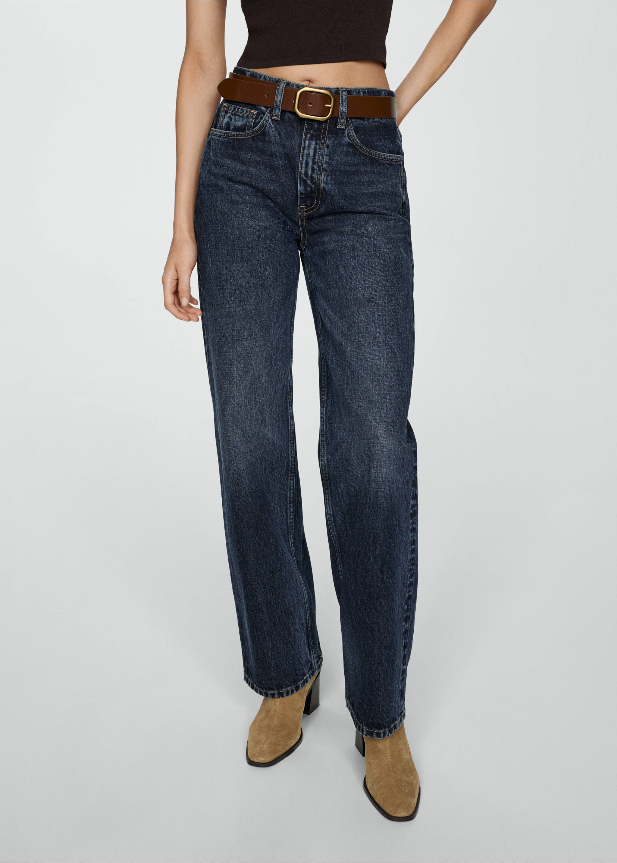 High waist straight jeans - Medium plane, Dark Blue. Ref: 77055644-00.
