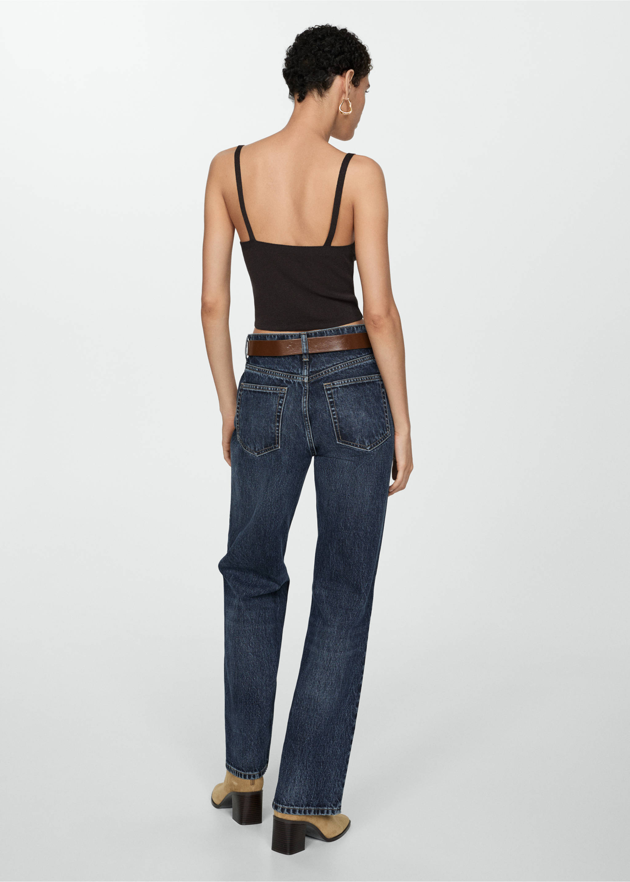 High waist straight jeans - Reverse of the article, Dark Blue. Ref: 77055644-00.