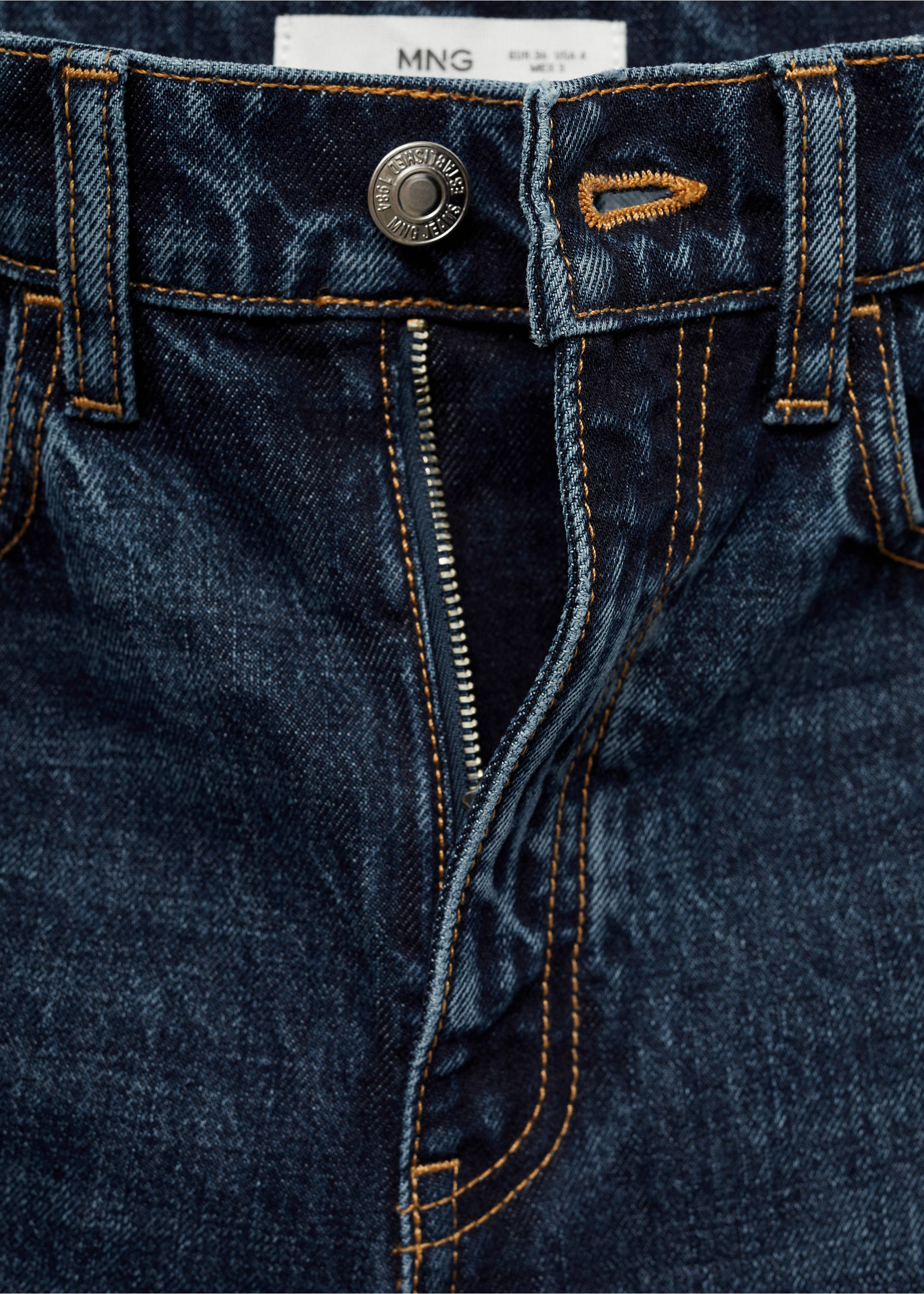 High waist straight jeans - Details of the article 8, Dark Blue. Ref: 77055644-00.