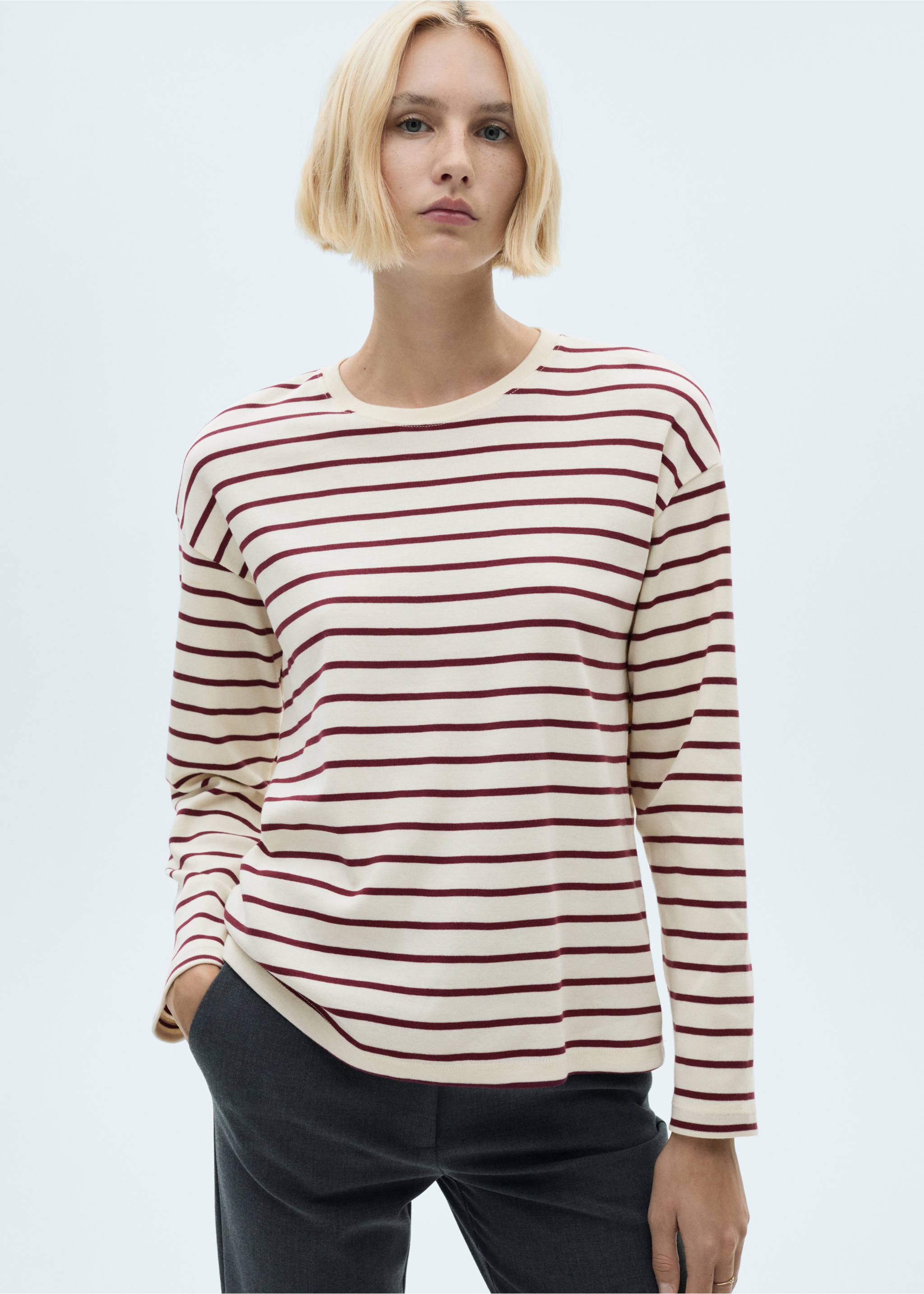 Striped knitted sweatshirt - Medium plane, Burgundy. Ref: 77055647-00.