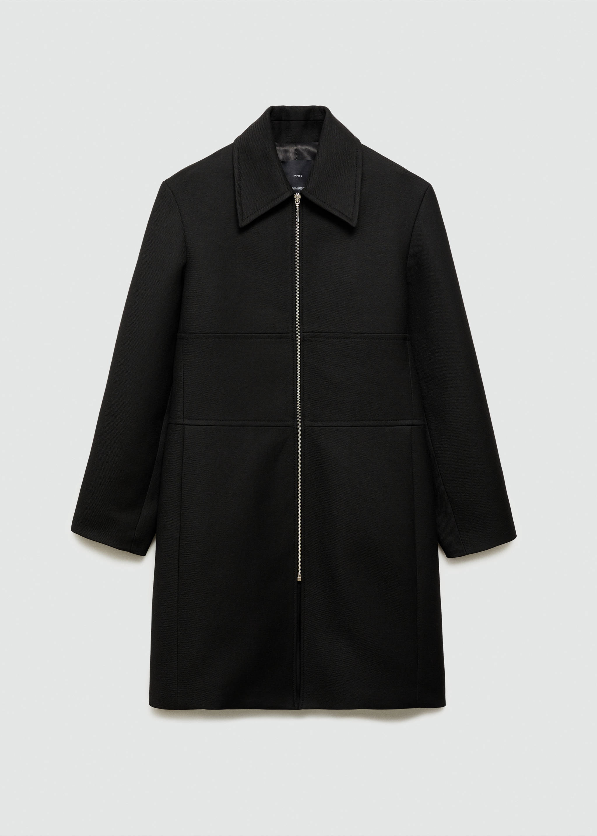 Zip straight-cut coat - Article without model, Black. Ref: 77055648-00.