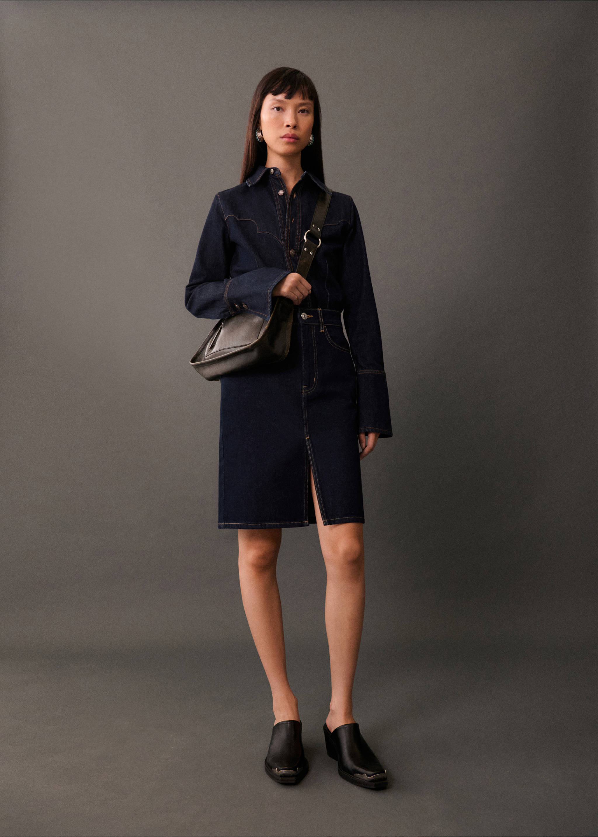 Rinse-wash denim midi-skirt - General plane, Open Blue. Ref: 77055657-00.