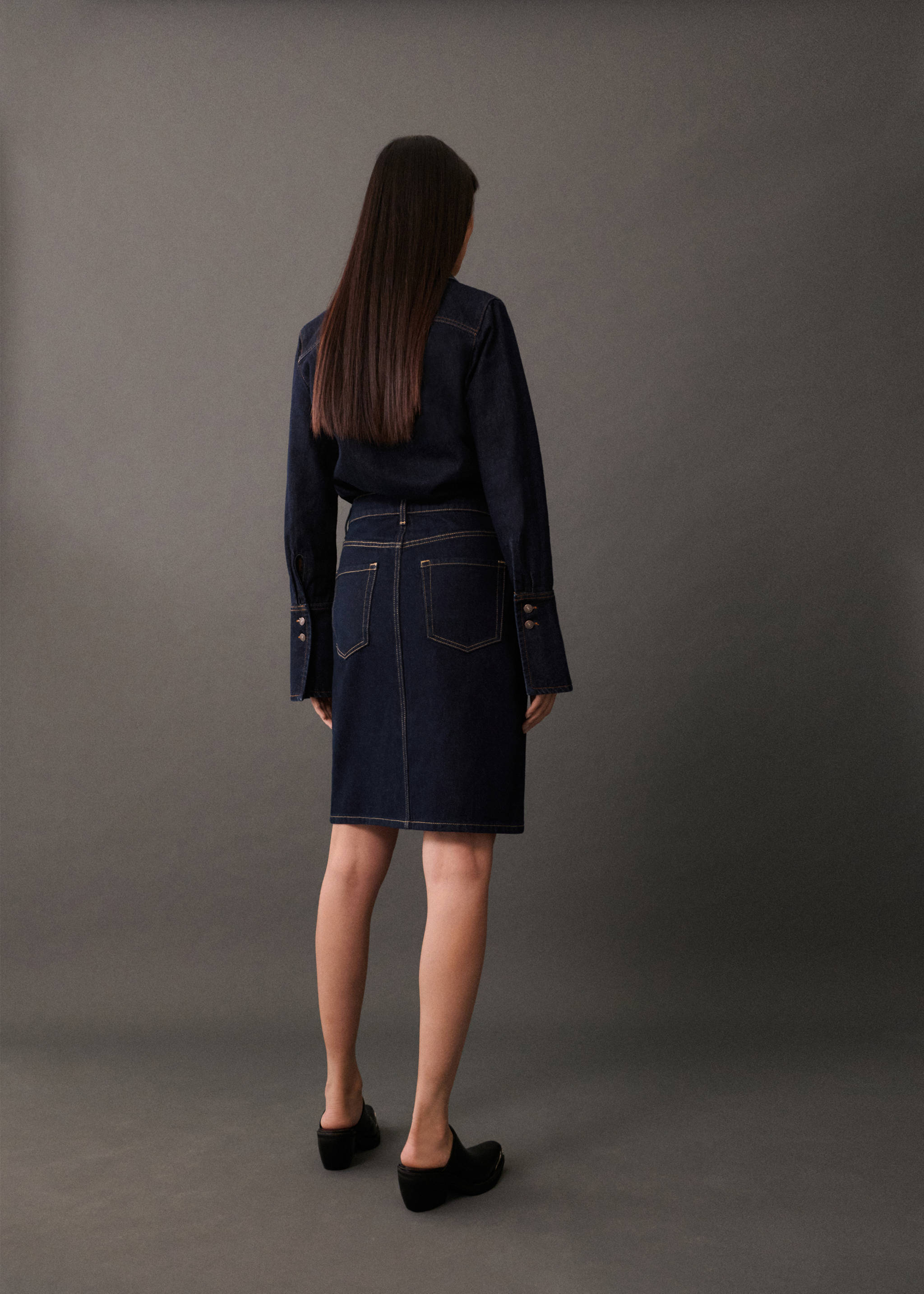 Rinse-wash denim midi-skirt - Reverse of the article