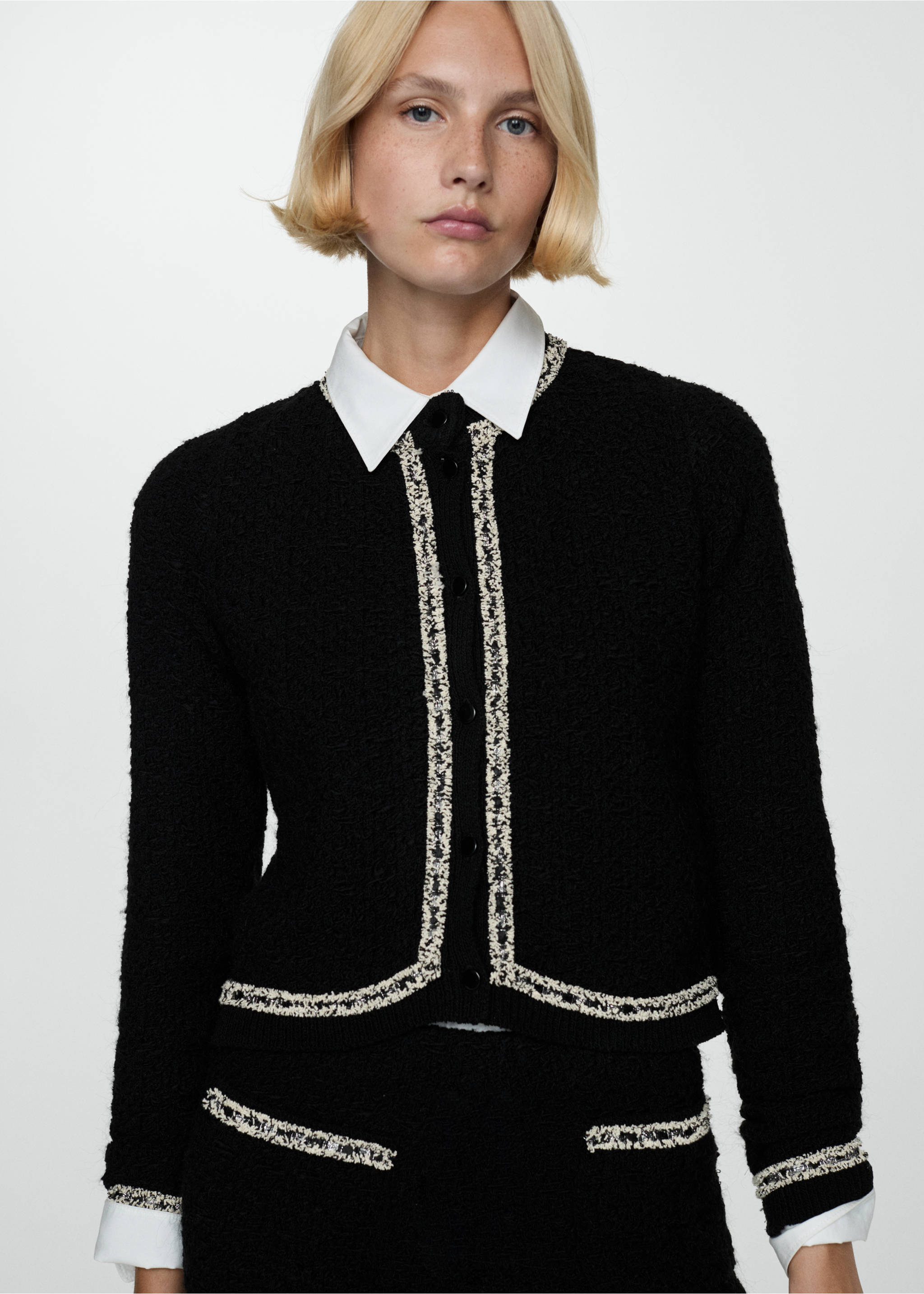 Veste en tweed bicolore - Plan moyen, Noir. Ref: 77055670-00.