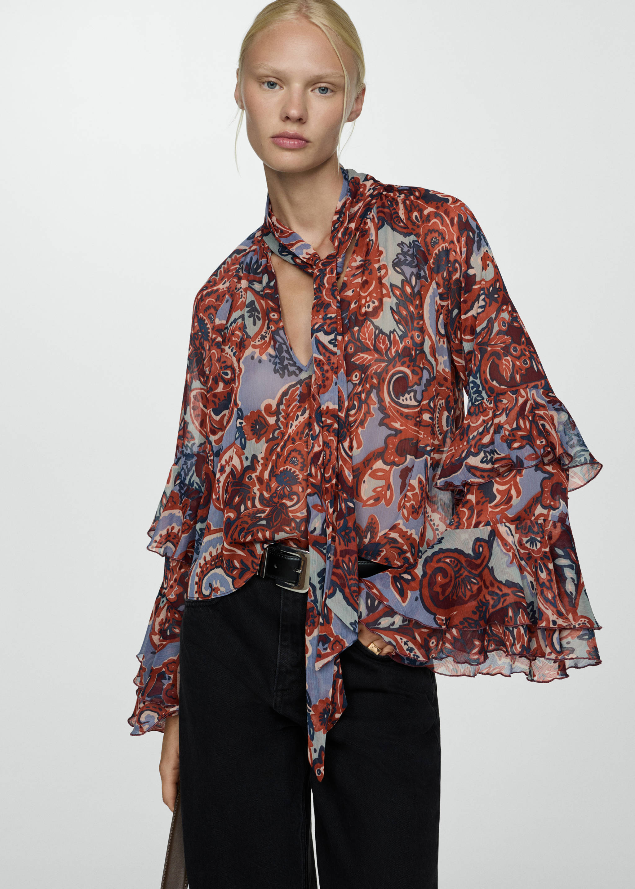 Ruffled paisley-print blouse - Medium plane
