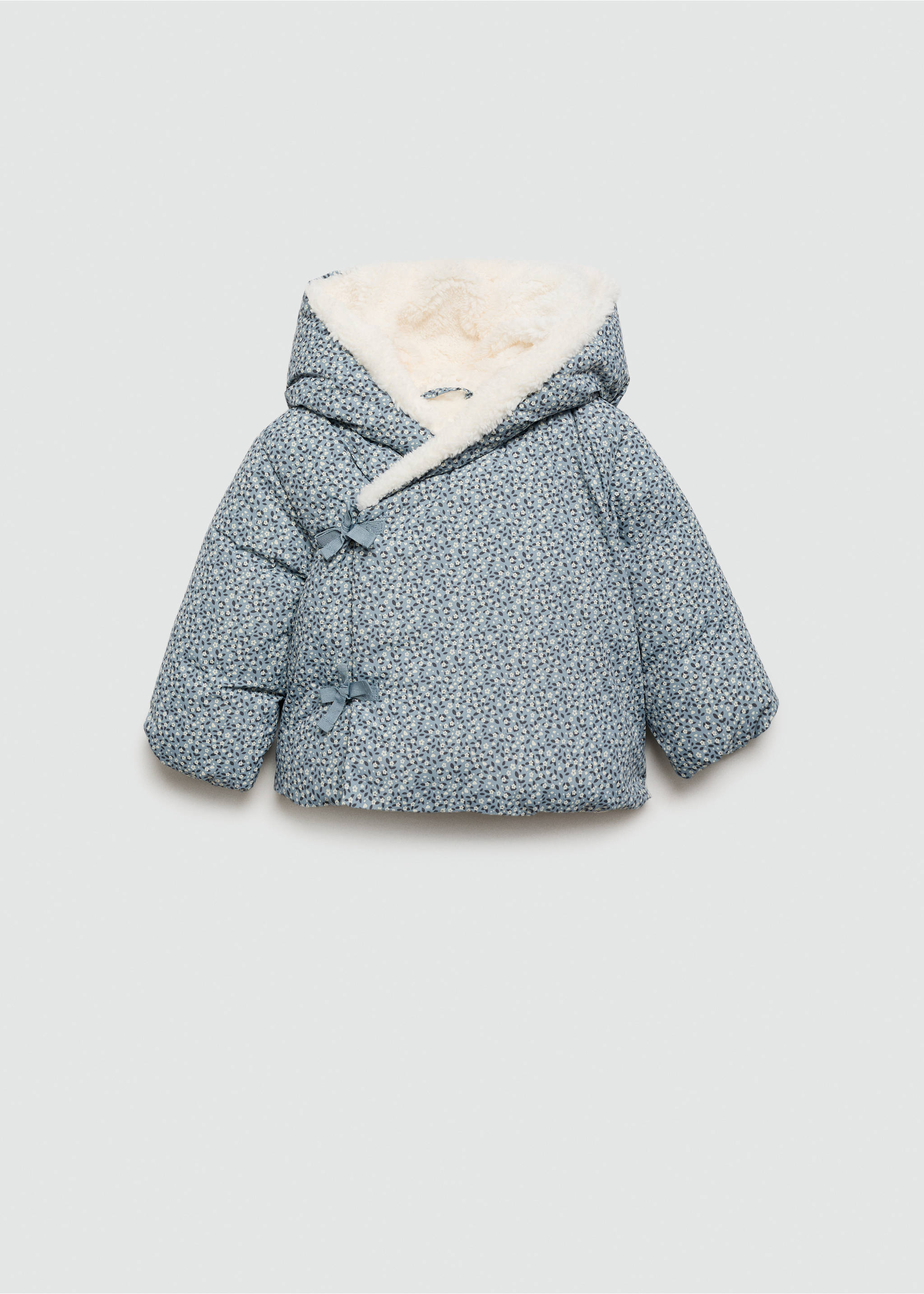 Fur-effect floral-print anorak - Article without model, Pastel Green. Ref: 77055965-00.