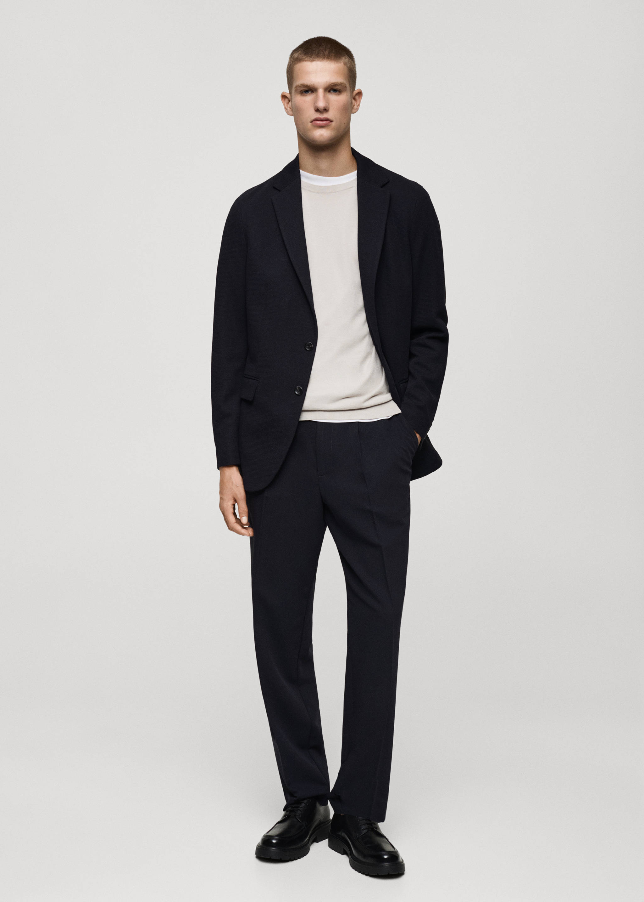 Slim-fit cotton micro-structured tailored jacket - General plane