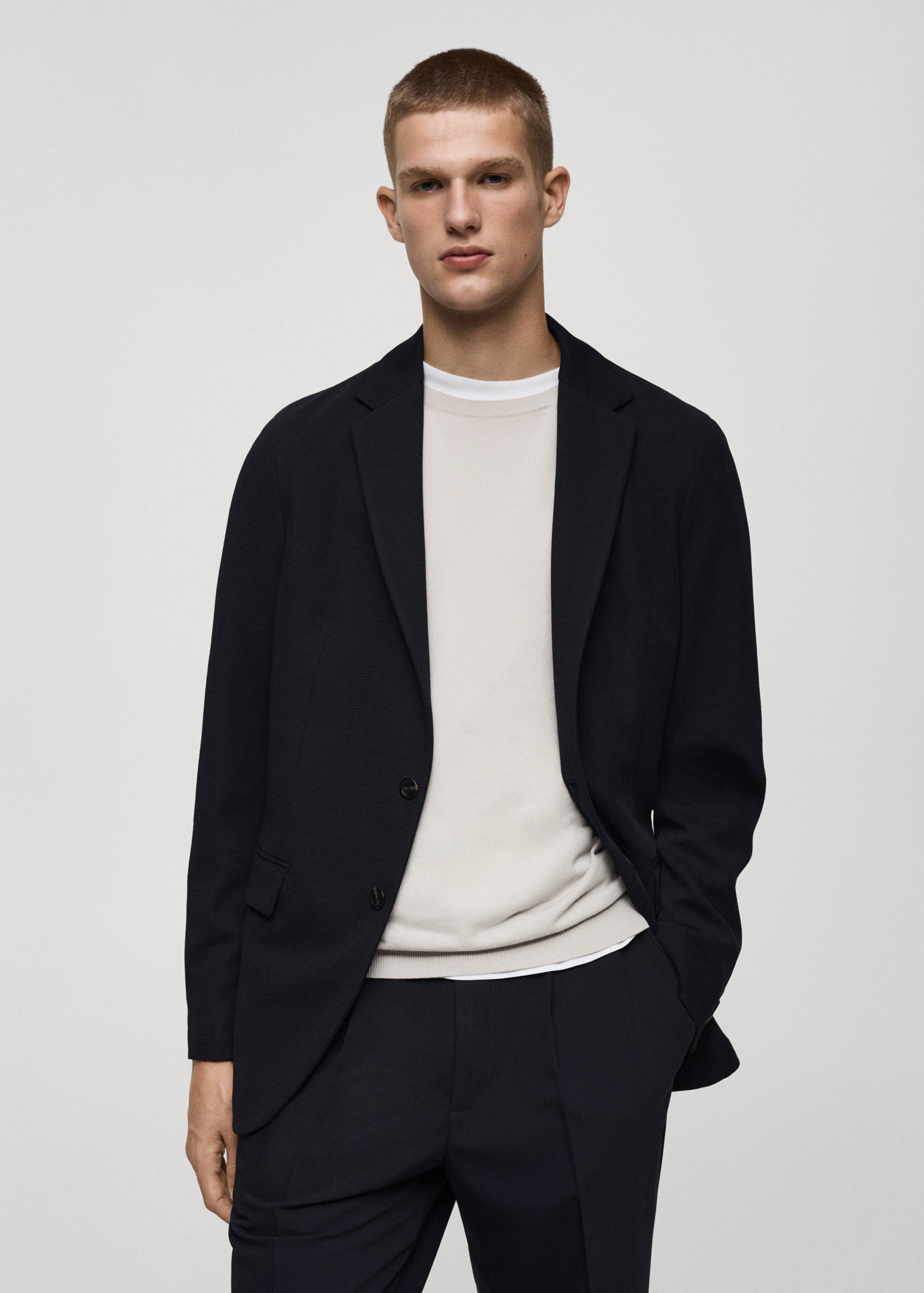 Slim-fit cotton micro-structured tailored jacket - Medium plane