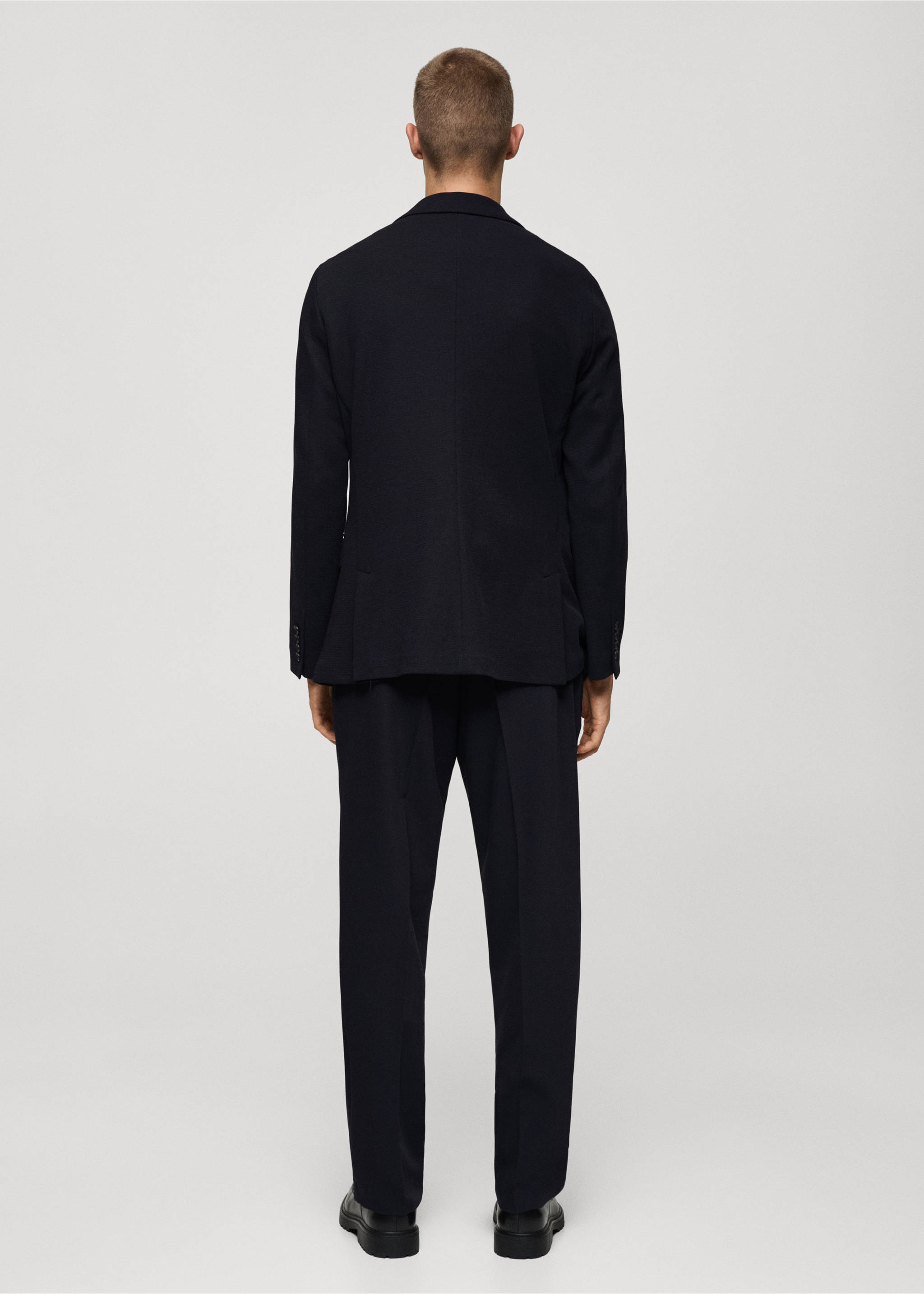 Slim-fit cotton micro-structured tailored jacket - Reverse of the article, Dark Navy. Ref: 77055970-00.