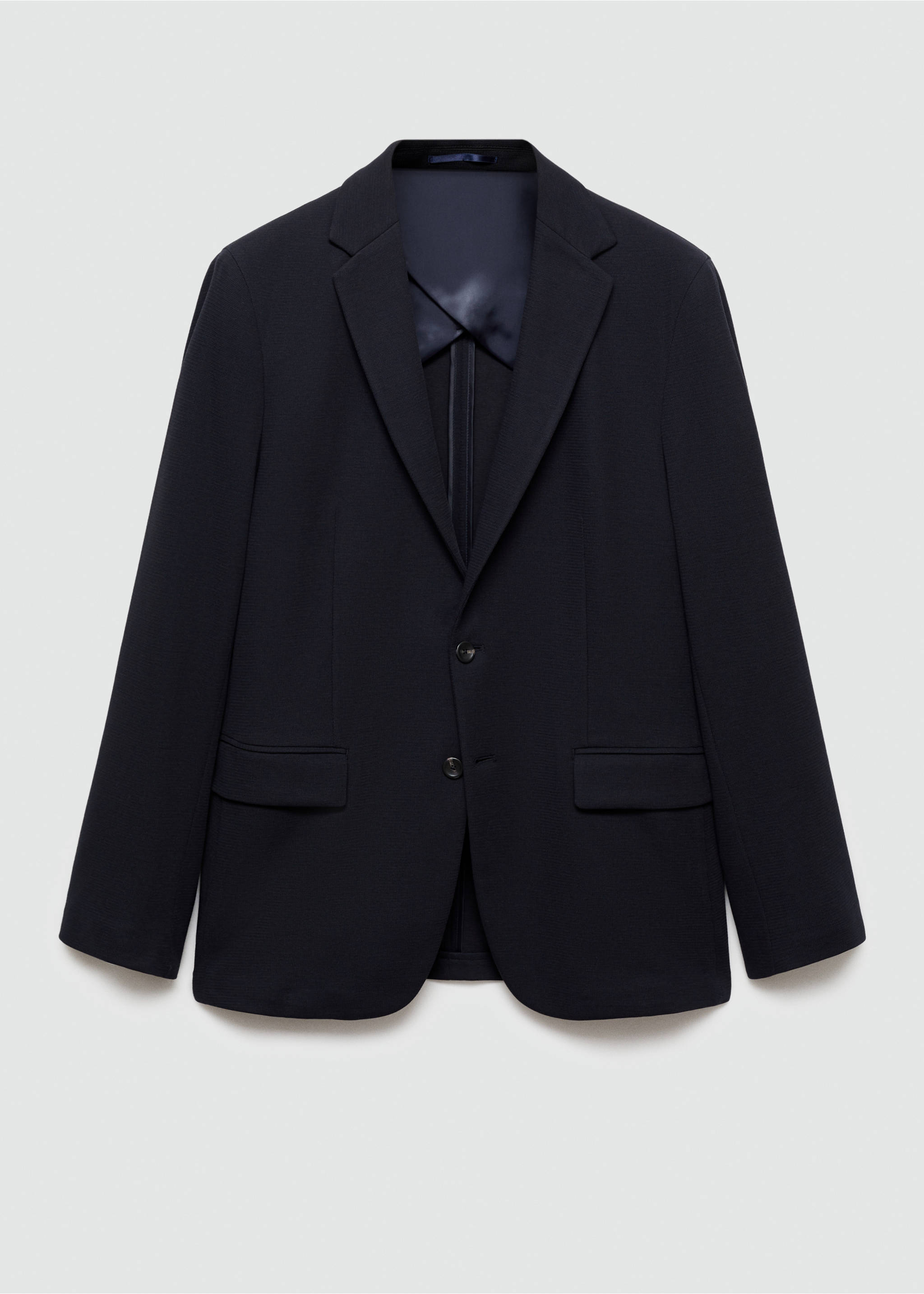 Slim-fit cotton micro-structured tailored jacket - Article without model, Dark Navy. Ref: 77055970-00.