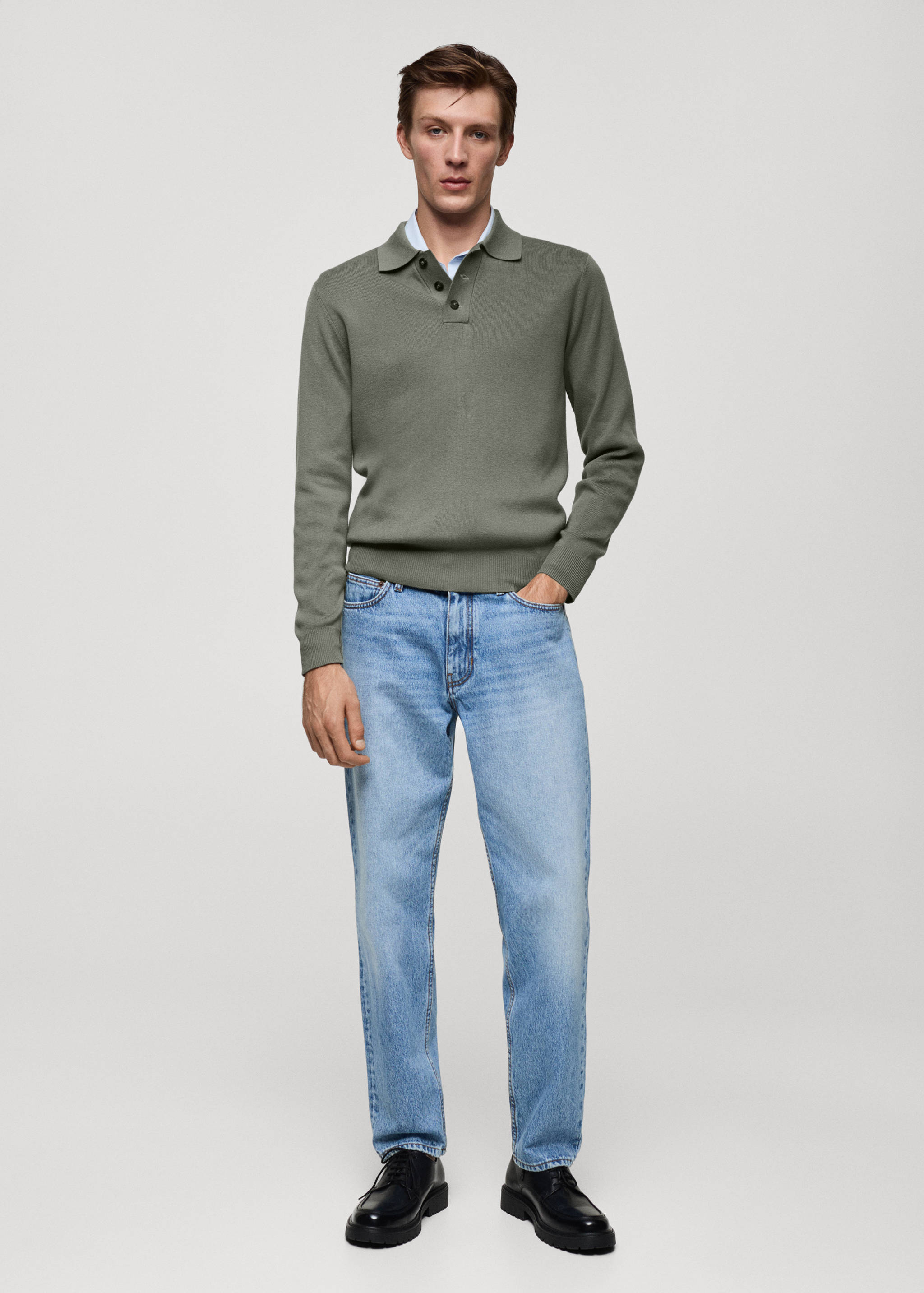 Feinstrick-Pullover aus Baumwolle mit Polo-Kragen - Allgemeine Ansicht