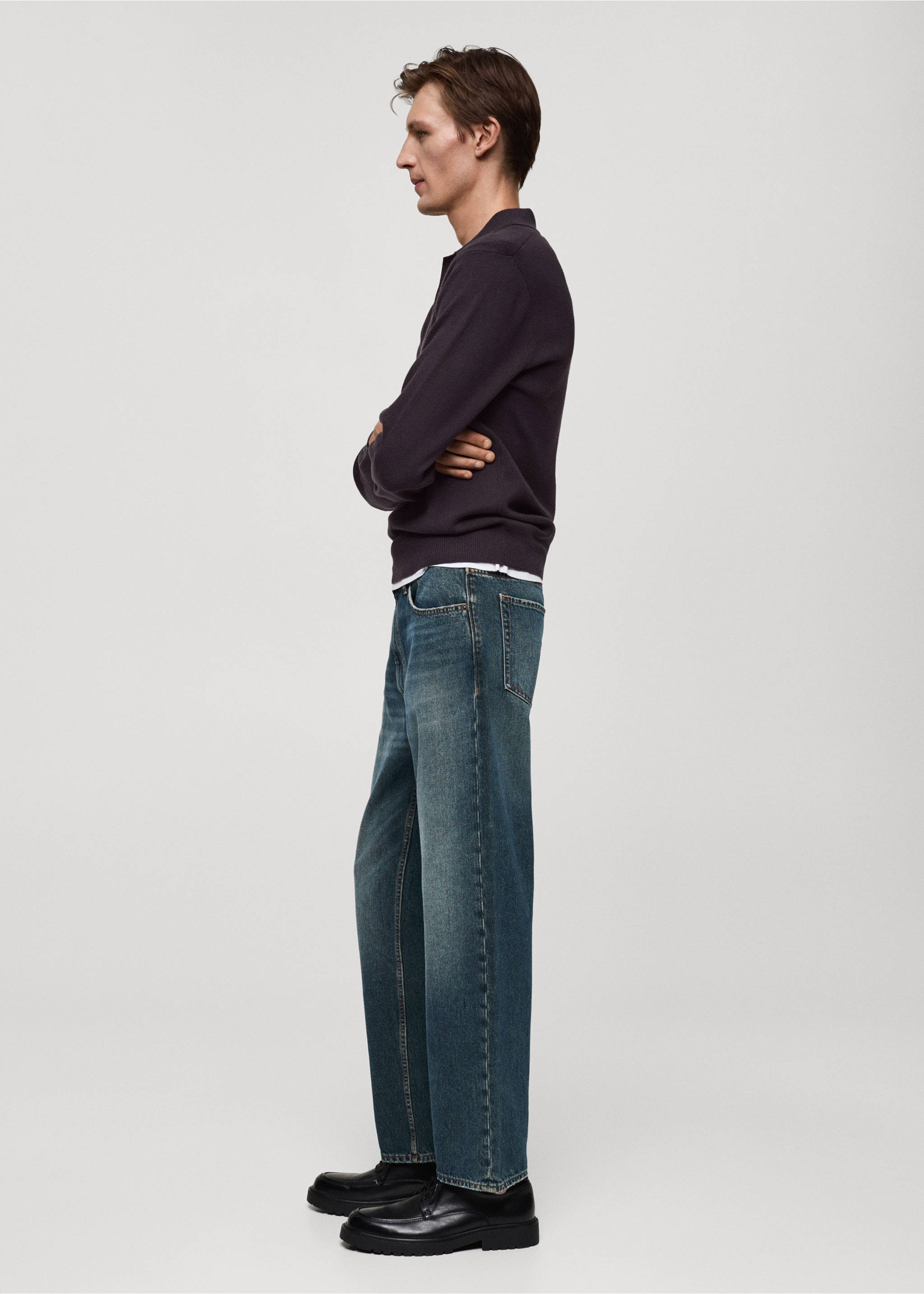 Feinstrick-Pullover aus Baumwolle mit Polo-Kragen - Detail des Artikels 2, Lila. Ref: 77055973-00.