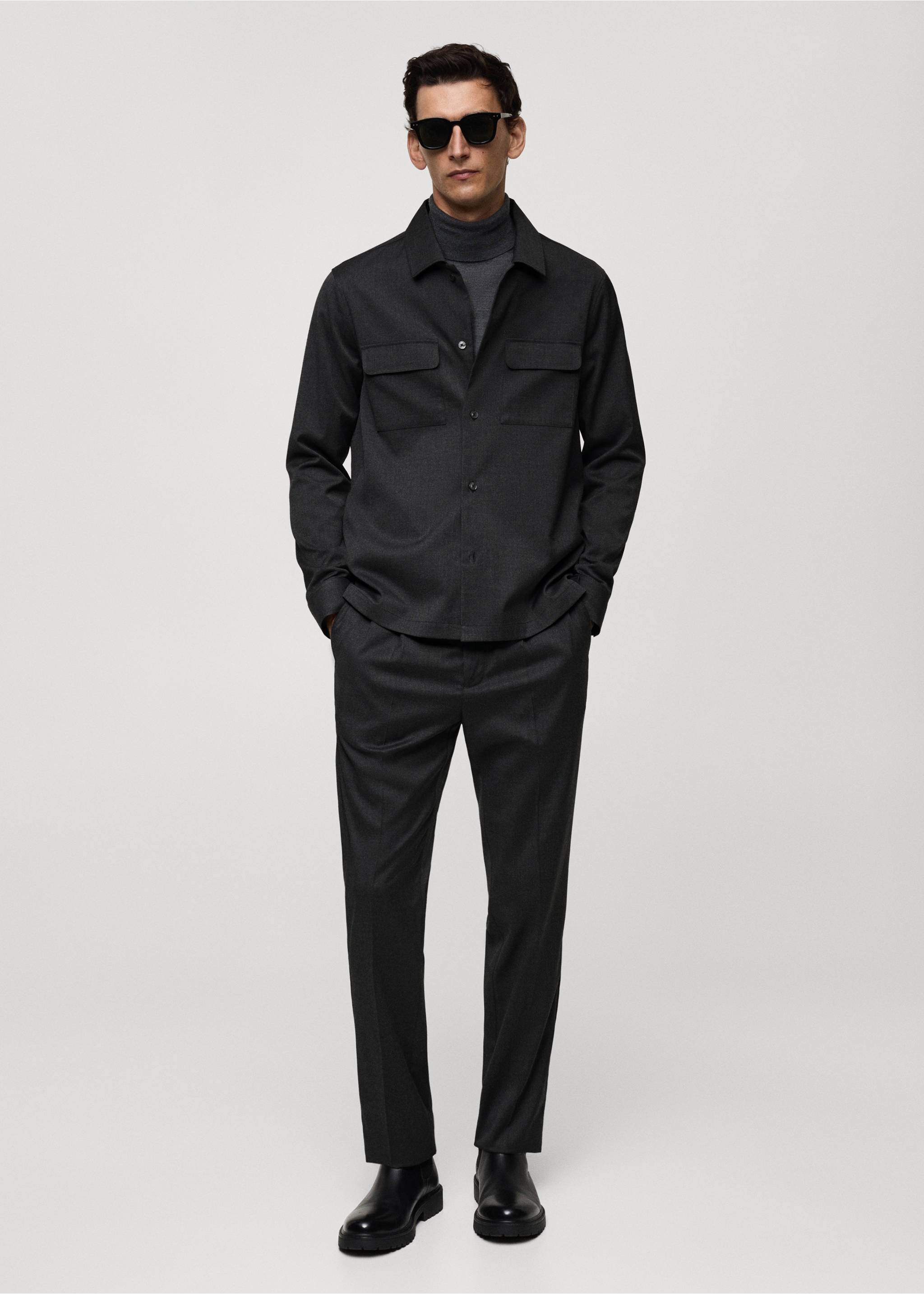 Slim-fit overshirt with pockets - General plane, Dark Heather Grey. Ref: 77055974-00.