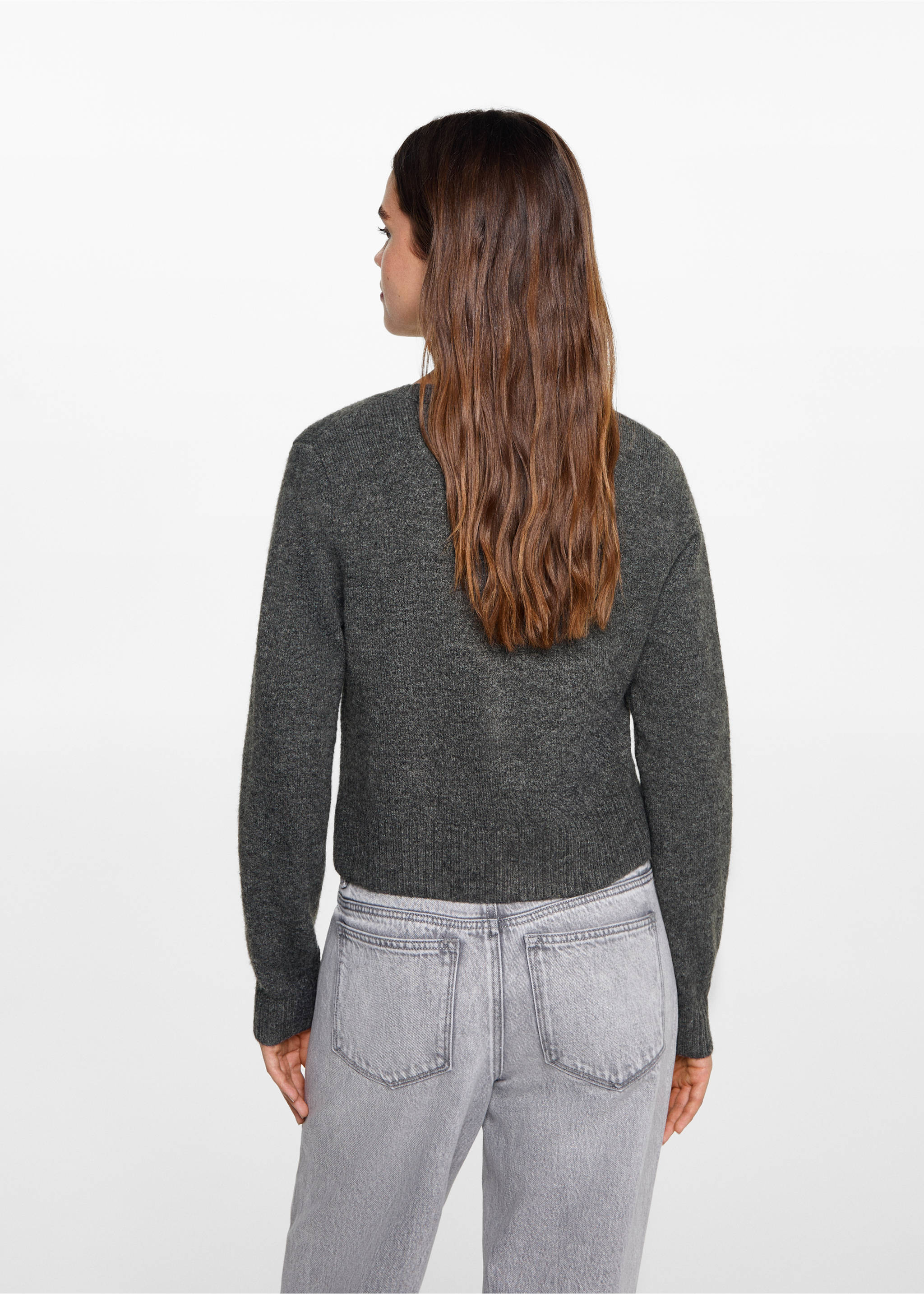 Cardigan maille boutons - Verso de l’article, Gris. Ref: 77055984-00.
