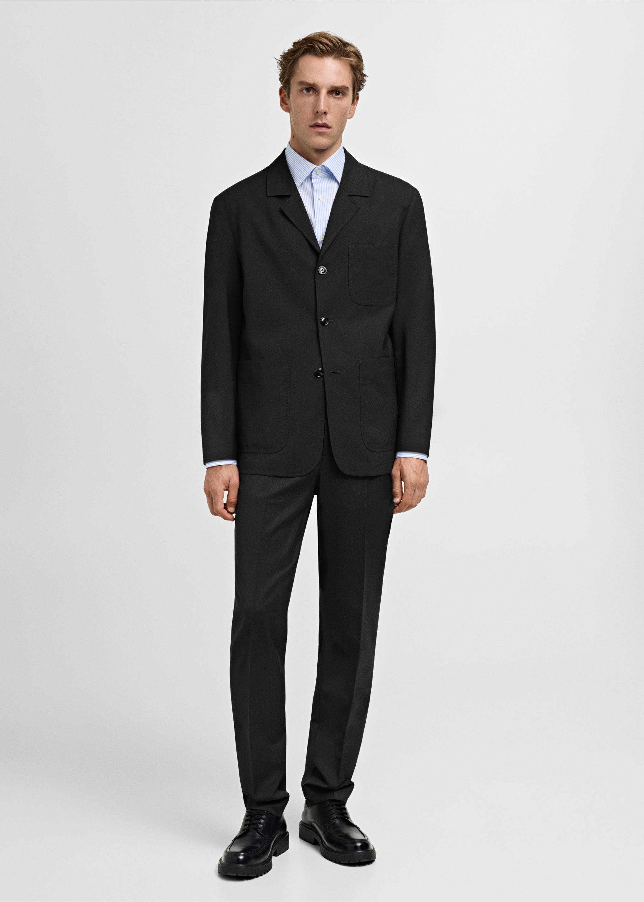 Chemise 100 % coton rayures slim-fit - Plan général, Bleu. Ref: 77055986-00.