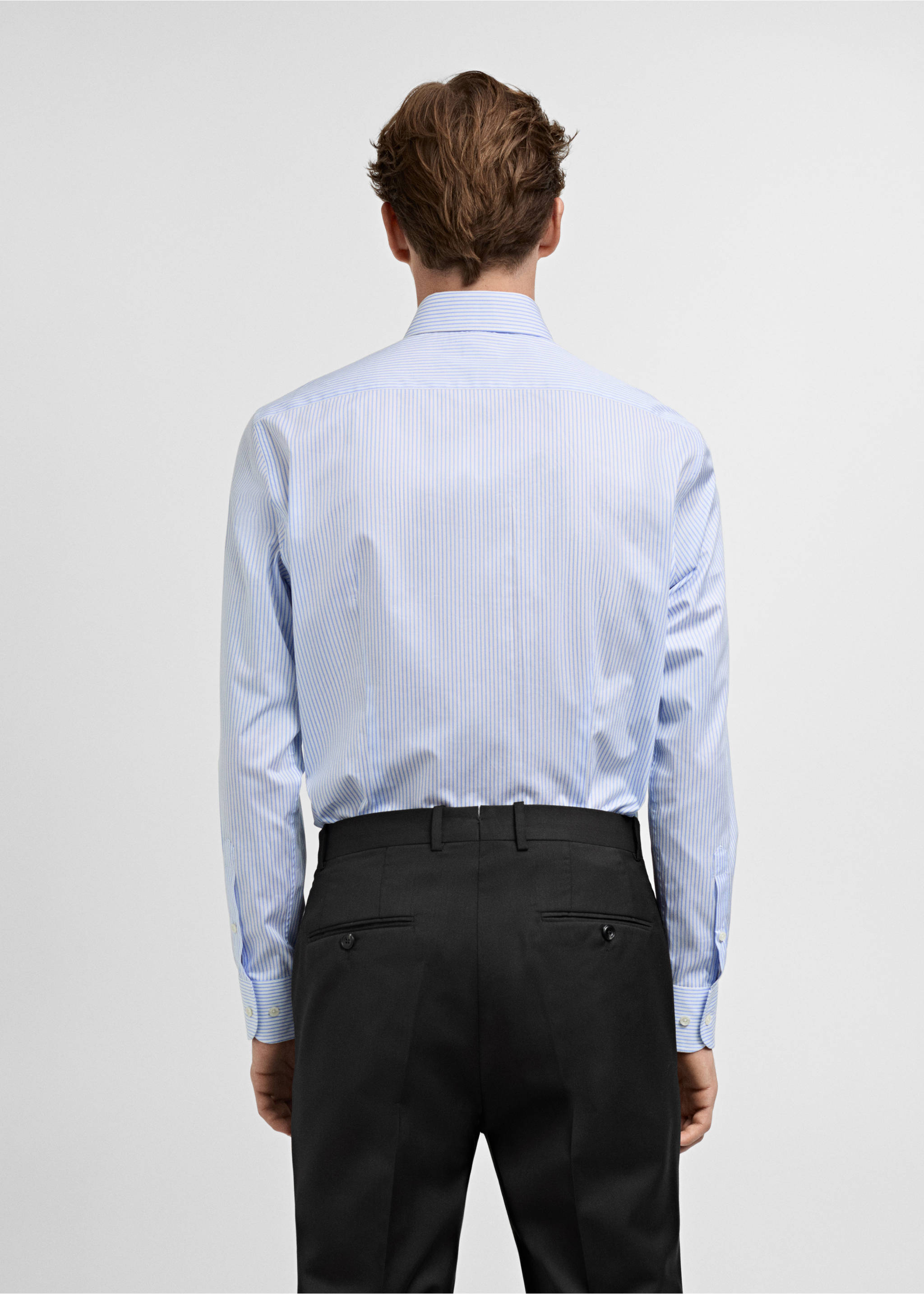 Chemise 100 % coton rayures slim-fit - Verso de l’article, Bleu. Ref: 77055986-00.