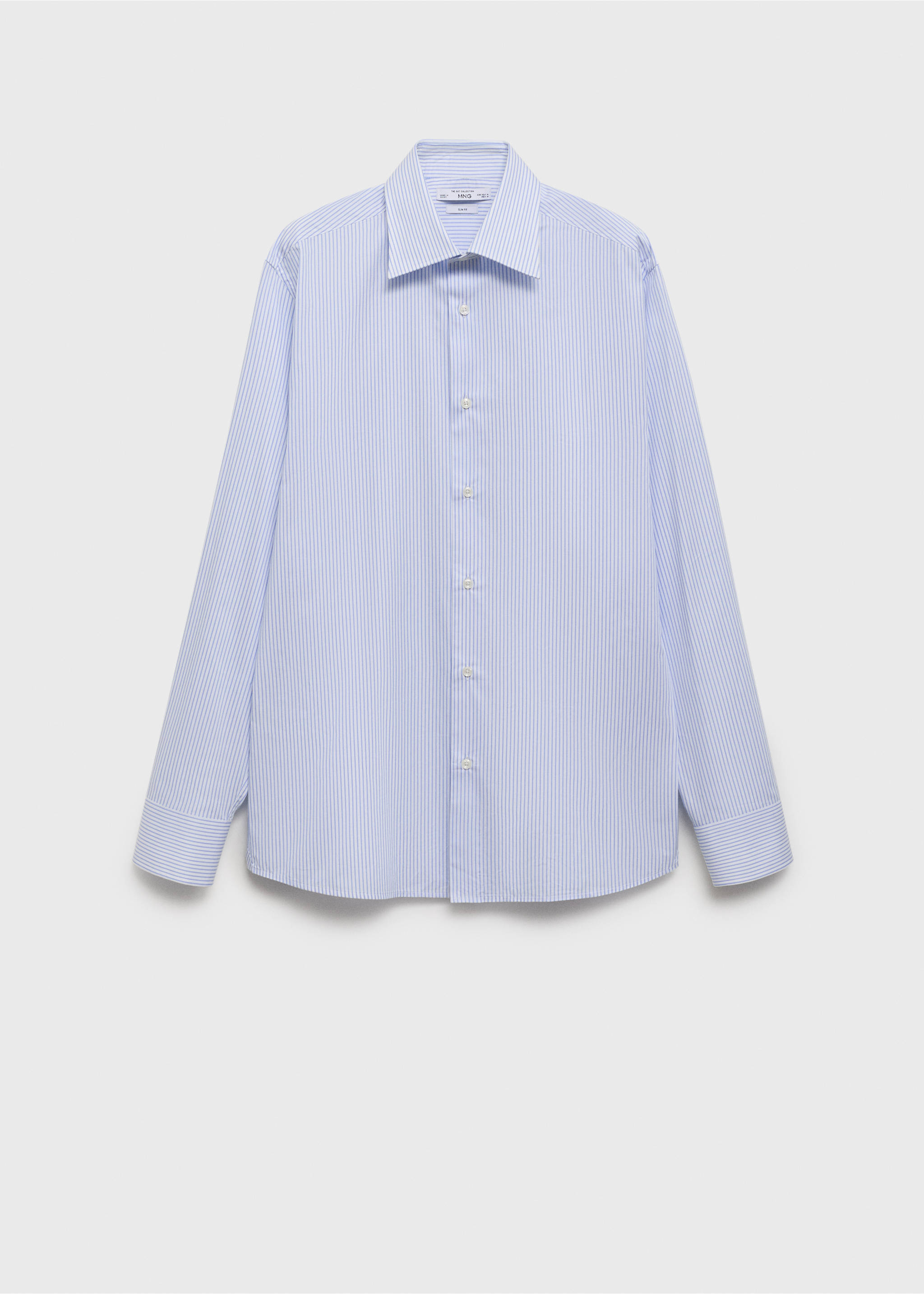 100% cotton slim-fit striped shirt - Article without model, Blue. Ref: 77055986-00.