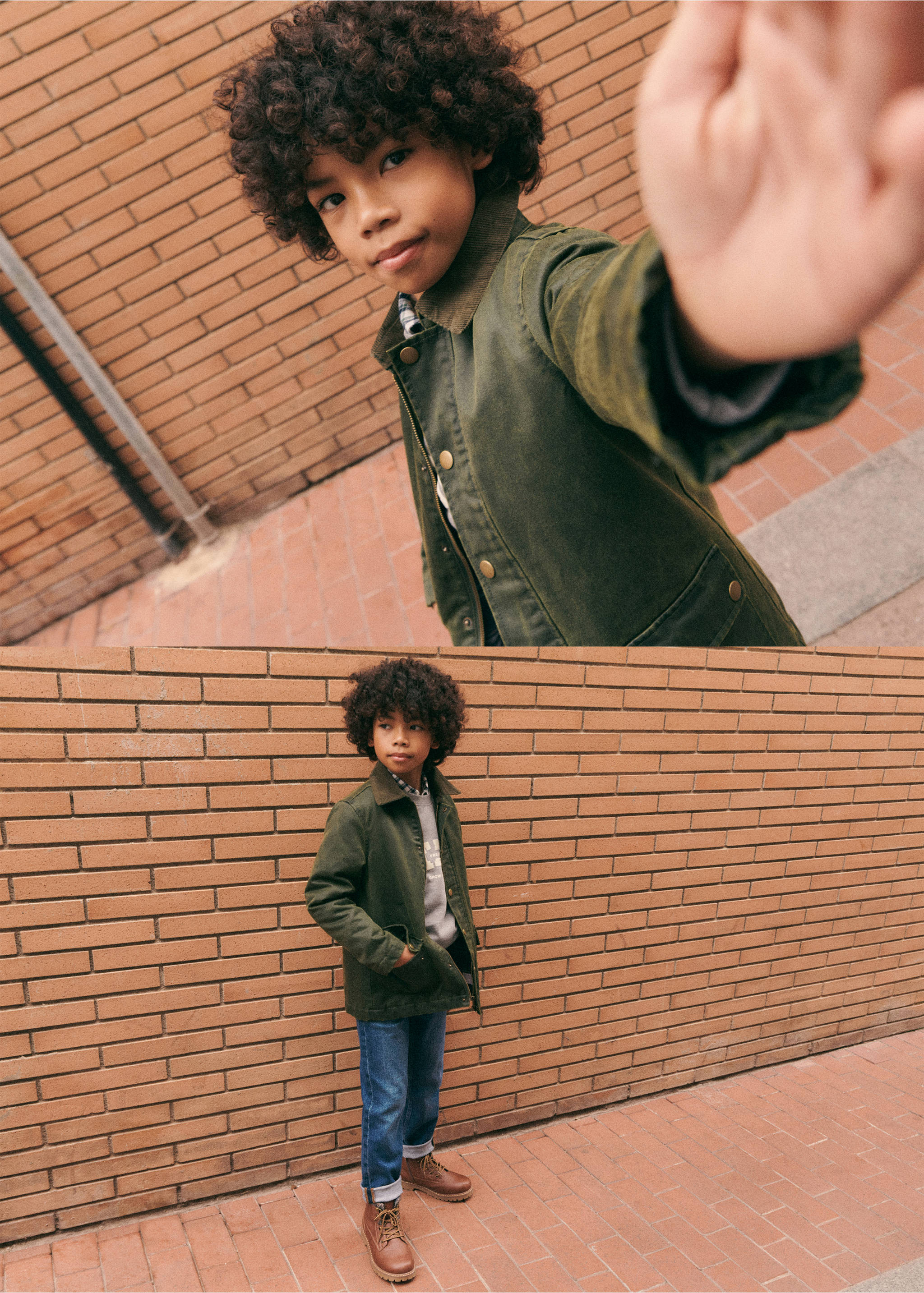 Waxed-effect barn jacket - Details of the article 5, Khaki. Ref: 77056721-00.