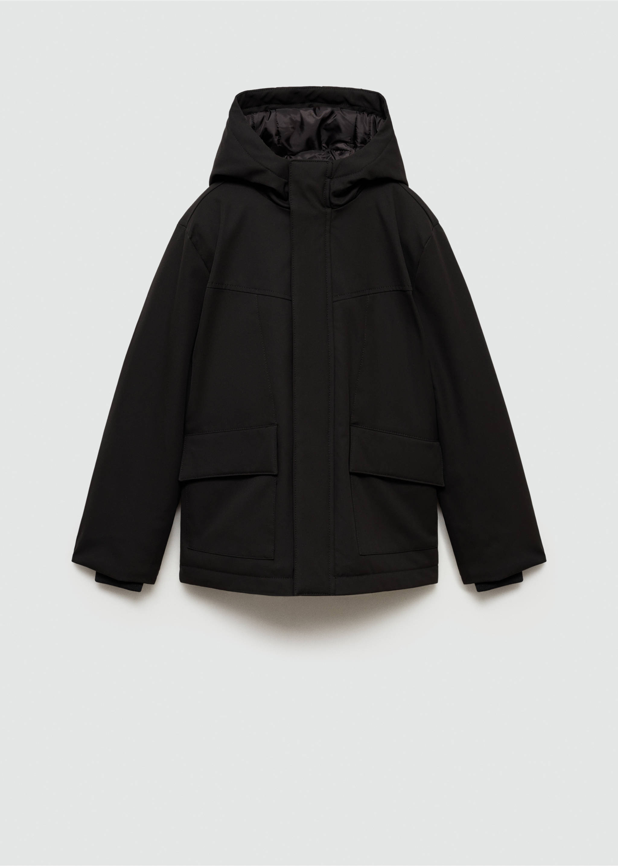 Water-repellent hood puffer coat - Article without model, Black. Ref: 77056729-00.
