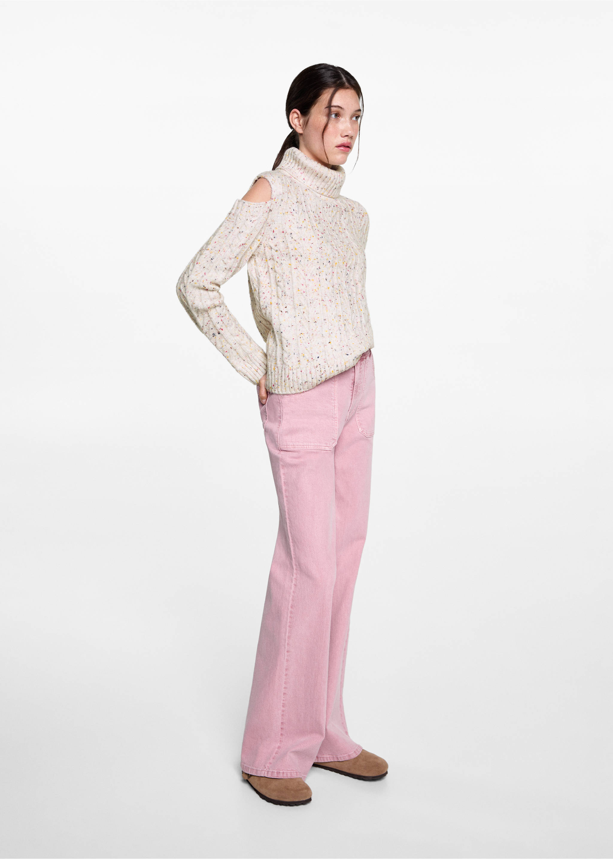 Strickpullover mit Schlitzen - Allgemeine Ansicht, Ecru. Ref: 77056737-00.