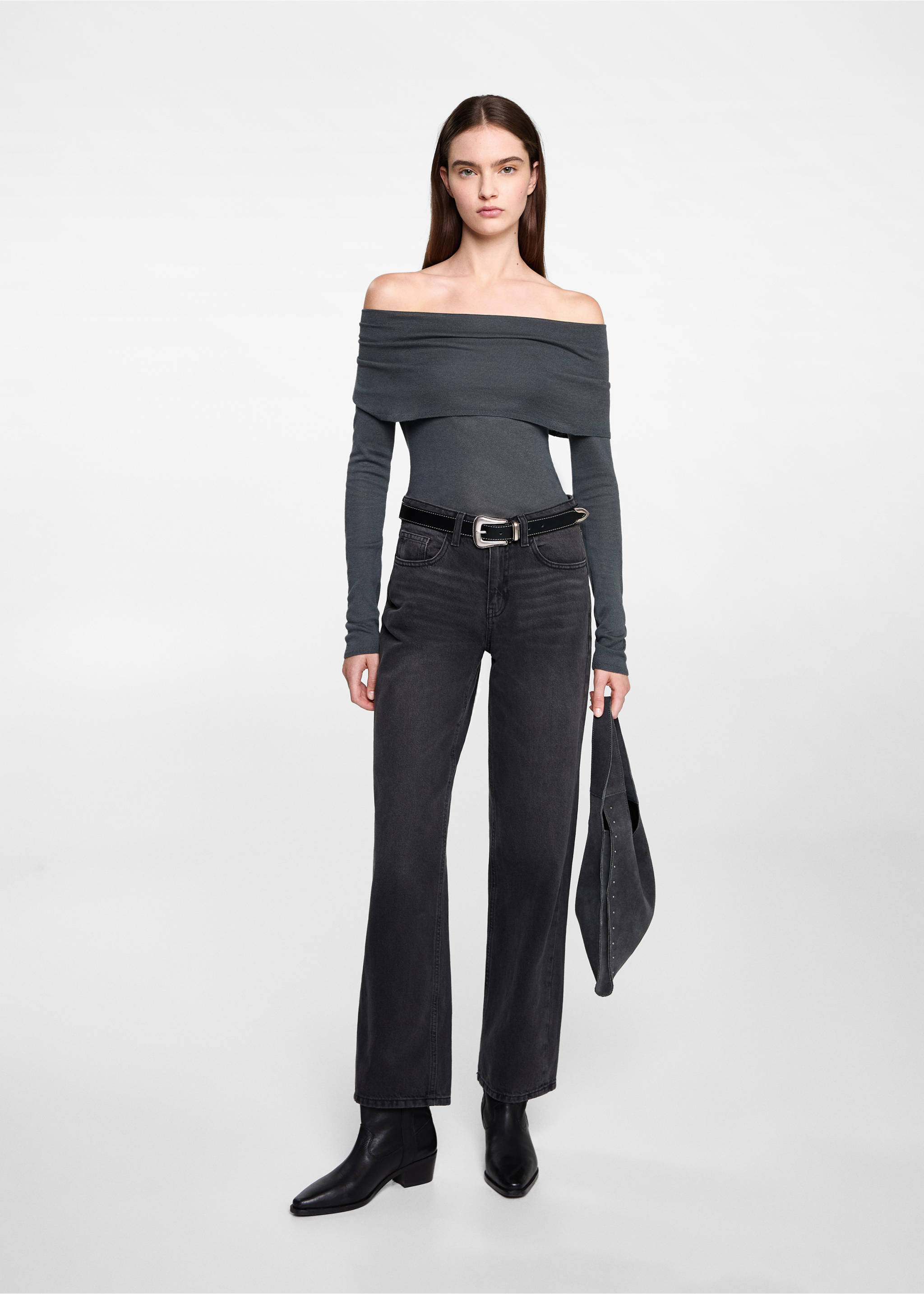 Off shoulders sweater - General plane, Charcoal. Ref: 77056738-00.