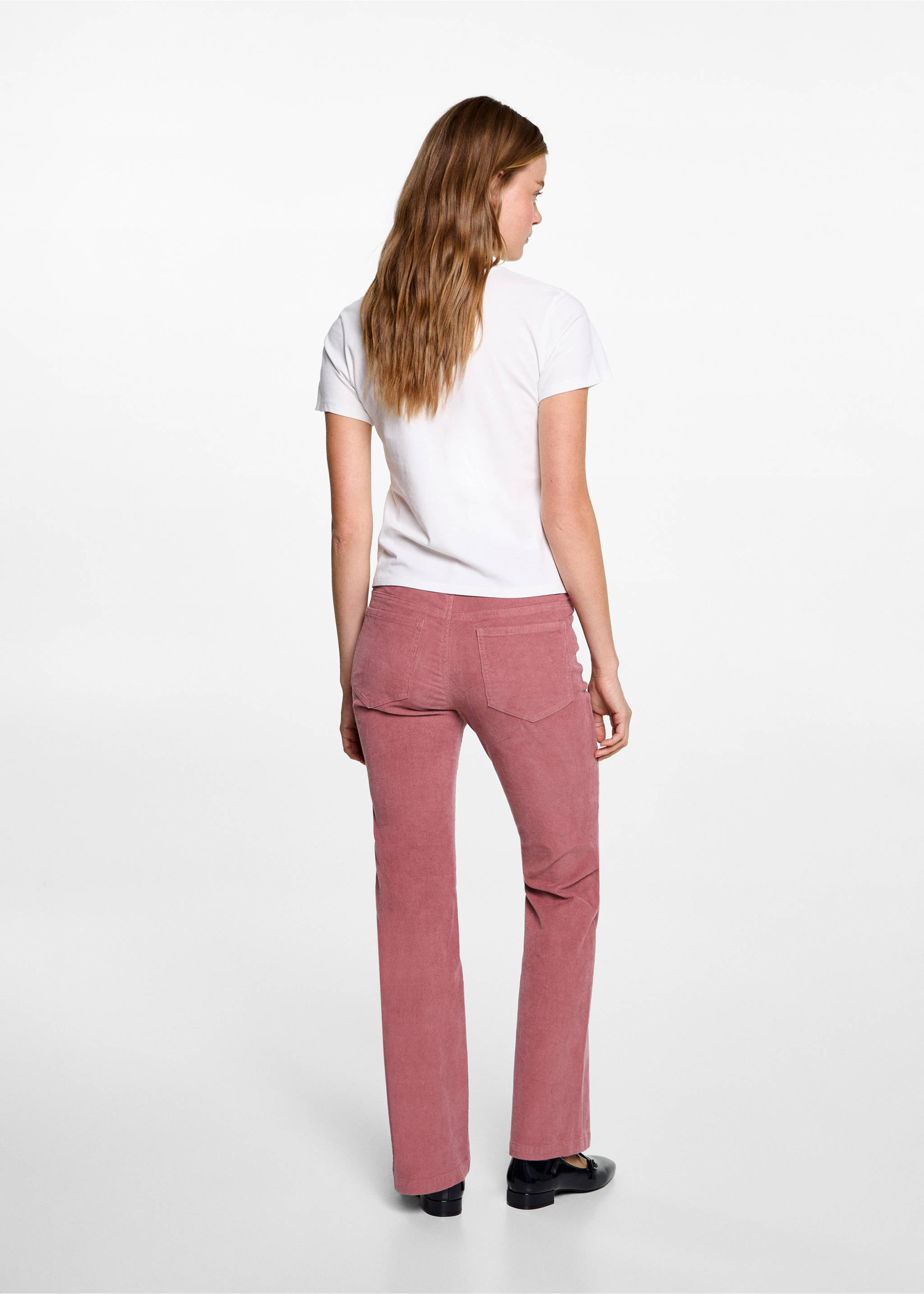 Pantalon flare velours côtelé - Verso de l’article, Cerise. Ref: 77056741-00.