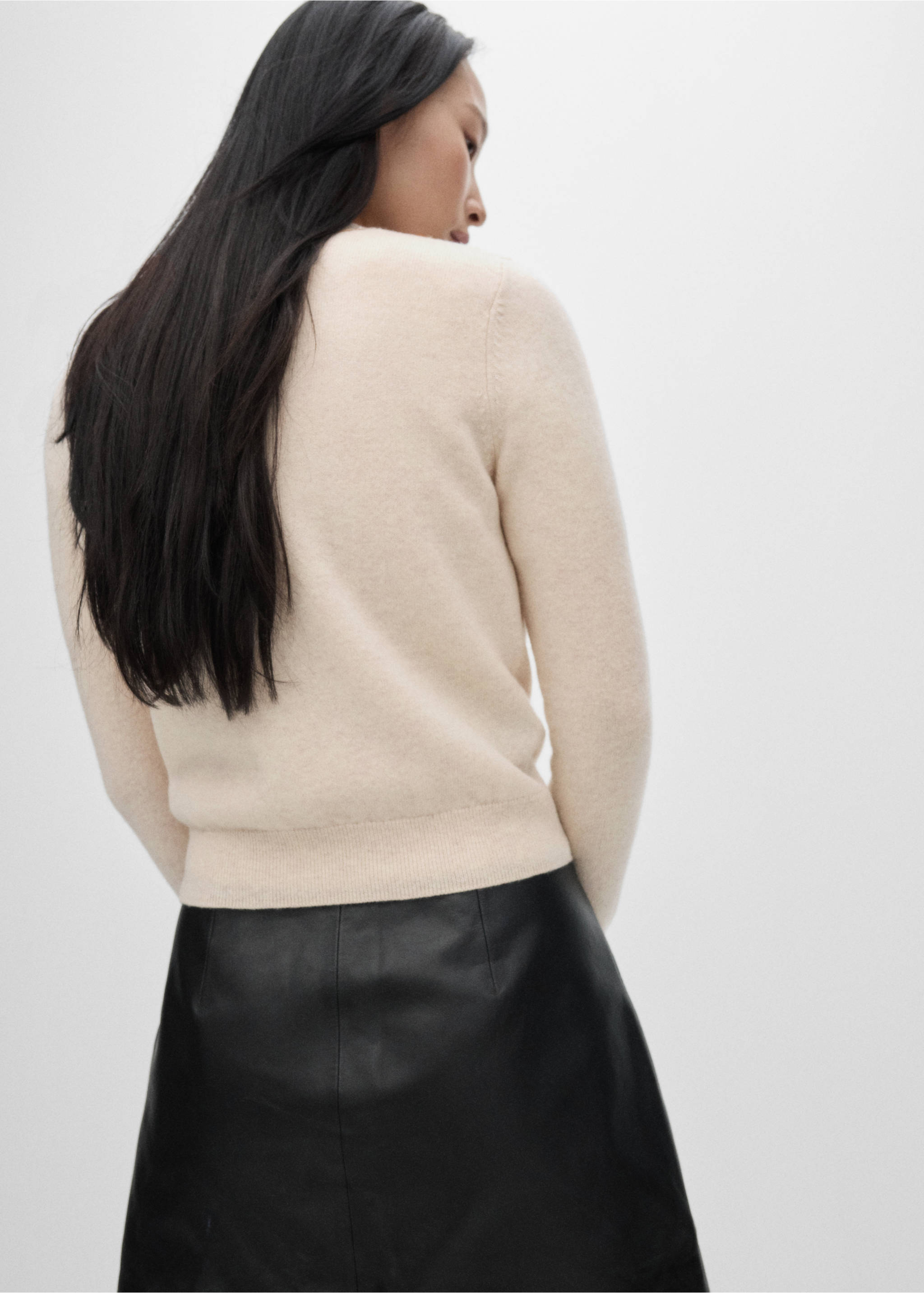 Wool cardigan with decorative stitching - Reverse of the article, Beige. Ref: 77056743-00.