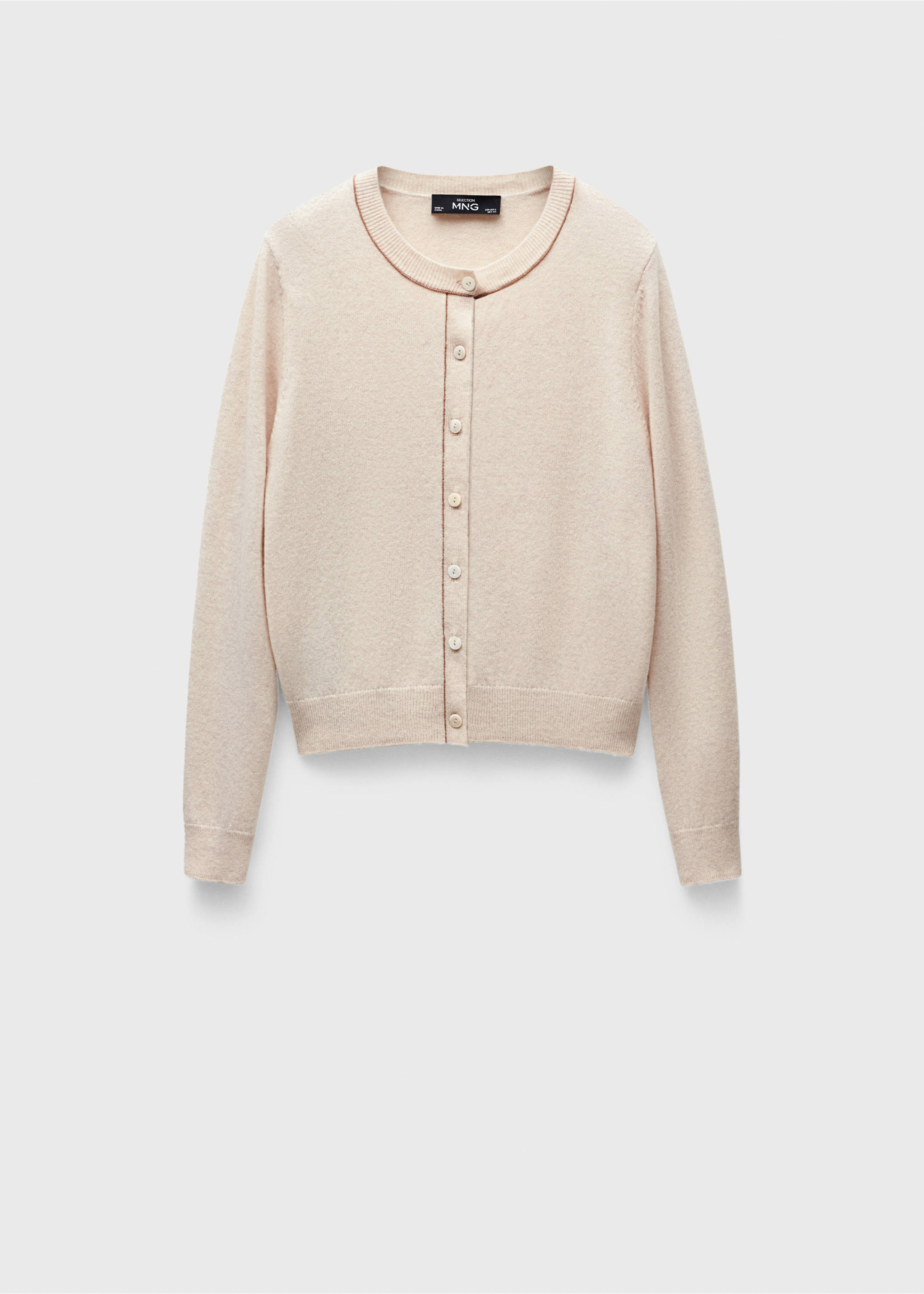 Wool cardigan with decorative stitching - Article without model, Beige. Ref: 77056743-00.