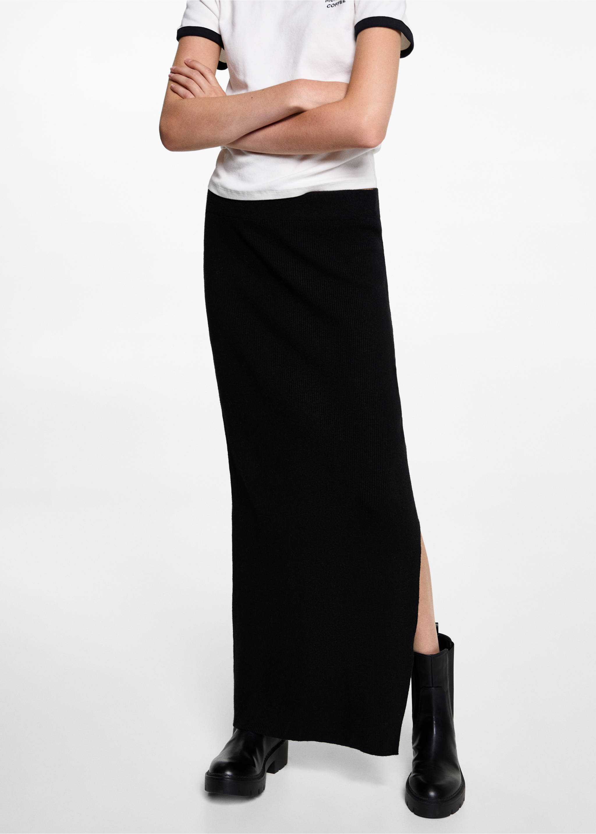 Falda punto canalé - Plano medio, Negro. Ref: 77056744-00.