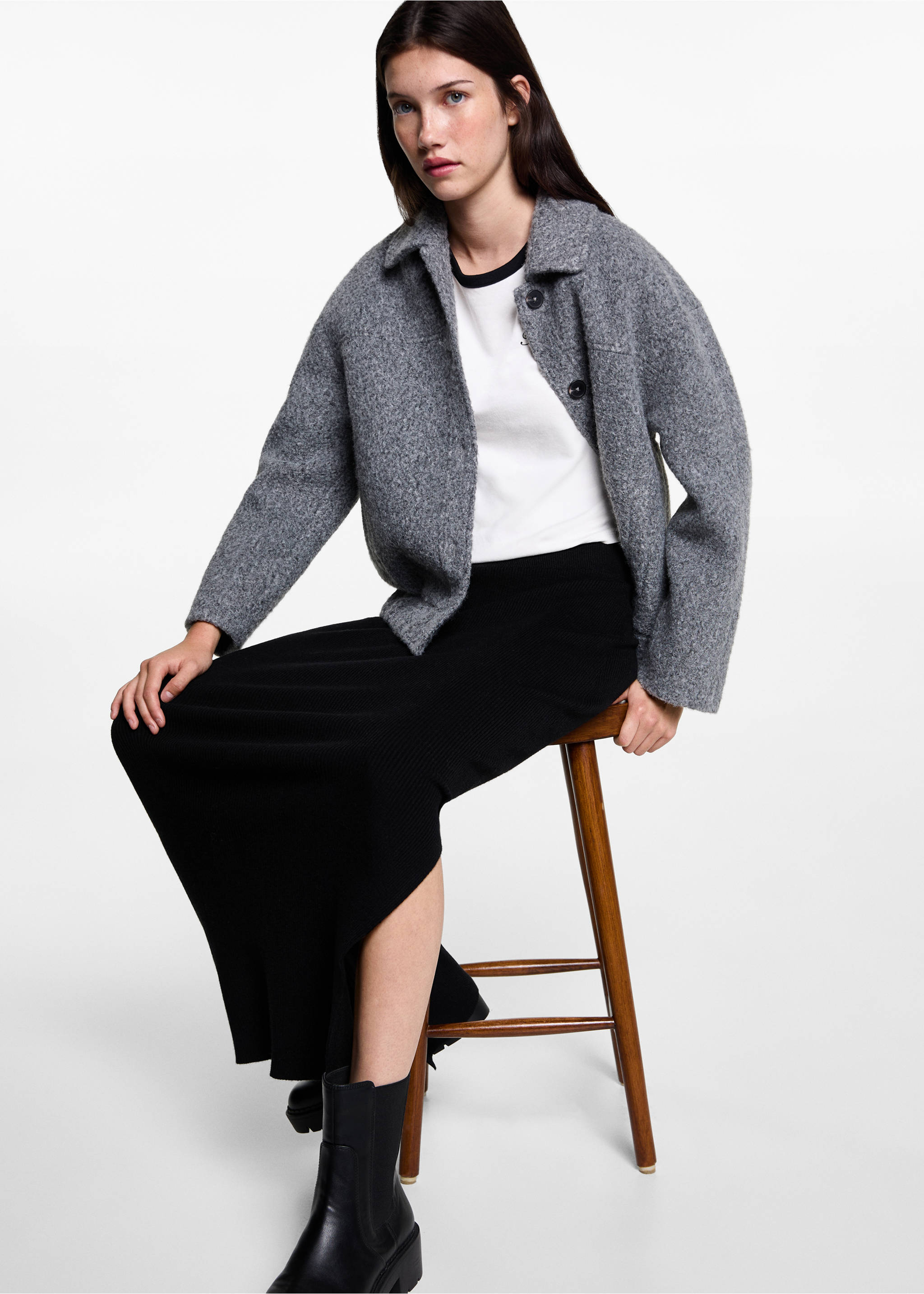 Falda punto canalé - Detalle del artículo 2, Negro. Ref: 77056744-00.