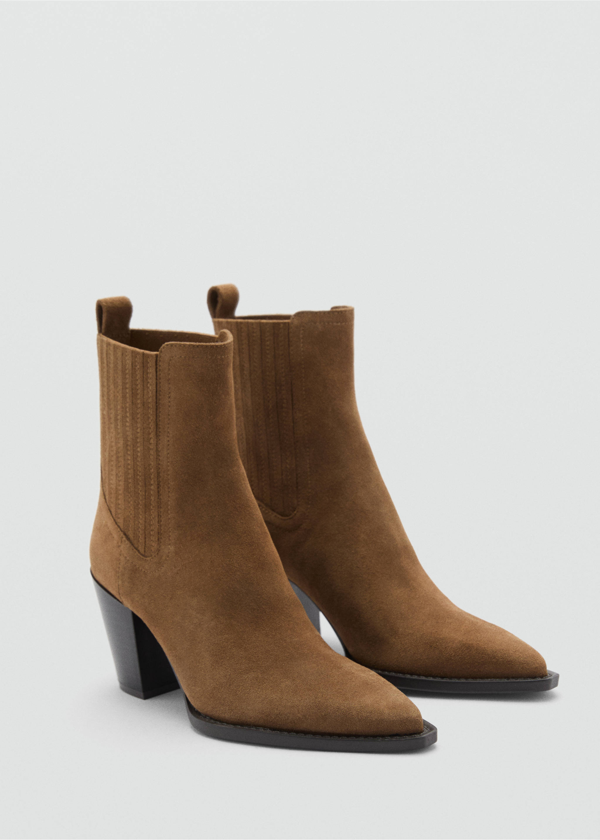 Suede block-heel boots - Medium plane, Tobacco Brown. Ref: 77056753-00.