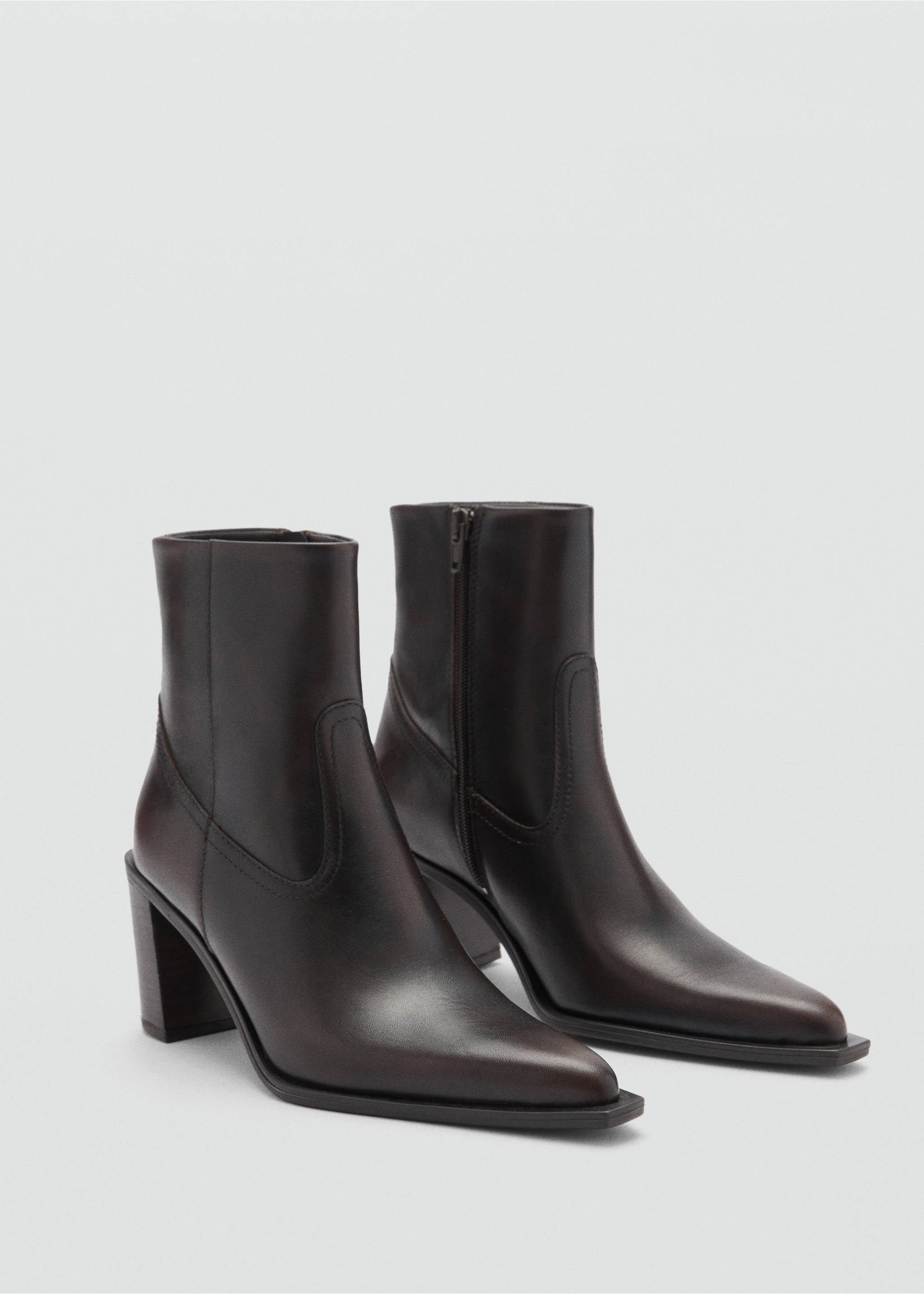 Leather ankle boots with block heel - Medium plane, Brown. Ref: 77056758-00.