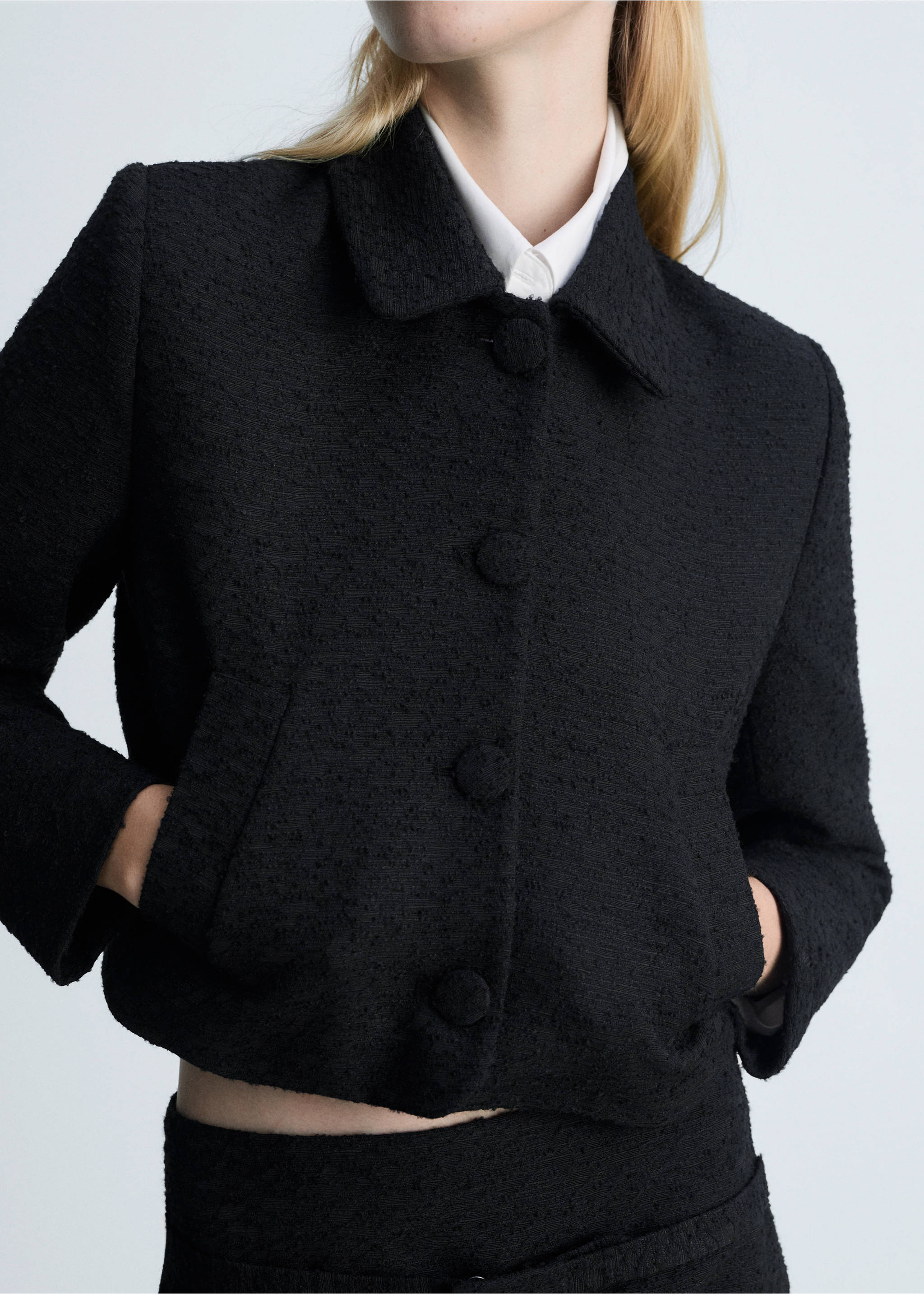 Crop tweed jacket - Details of the article 3, Black. Ref: 77056761-00.