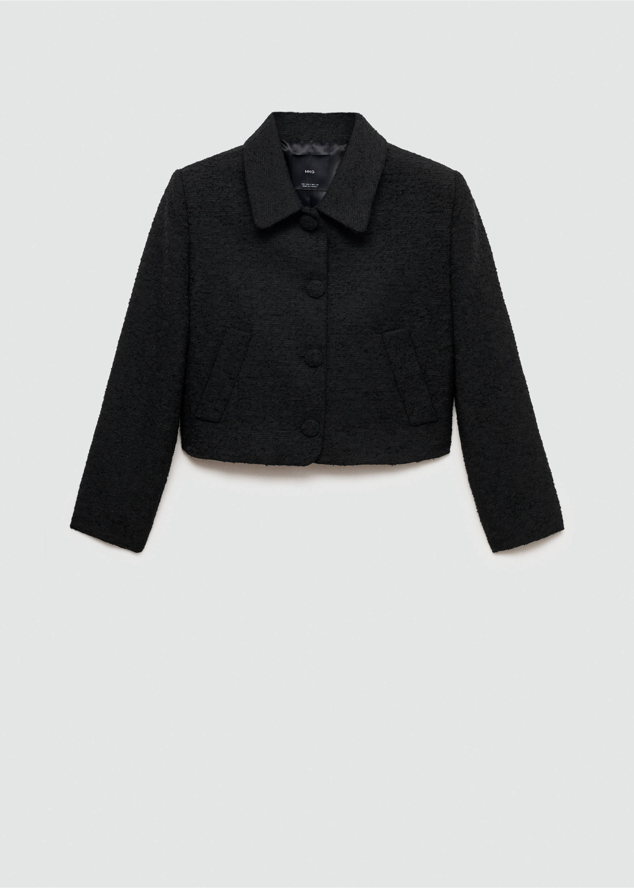 Crop tweed jacket - Article without model, Black. Ref: 77056761-00.