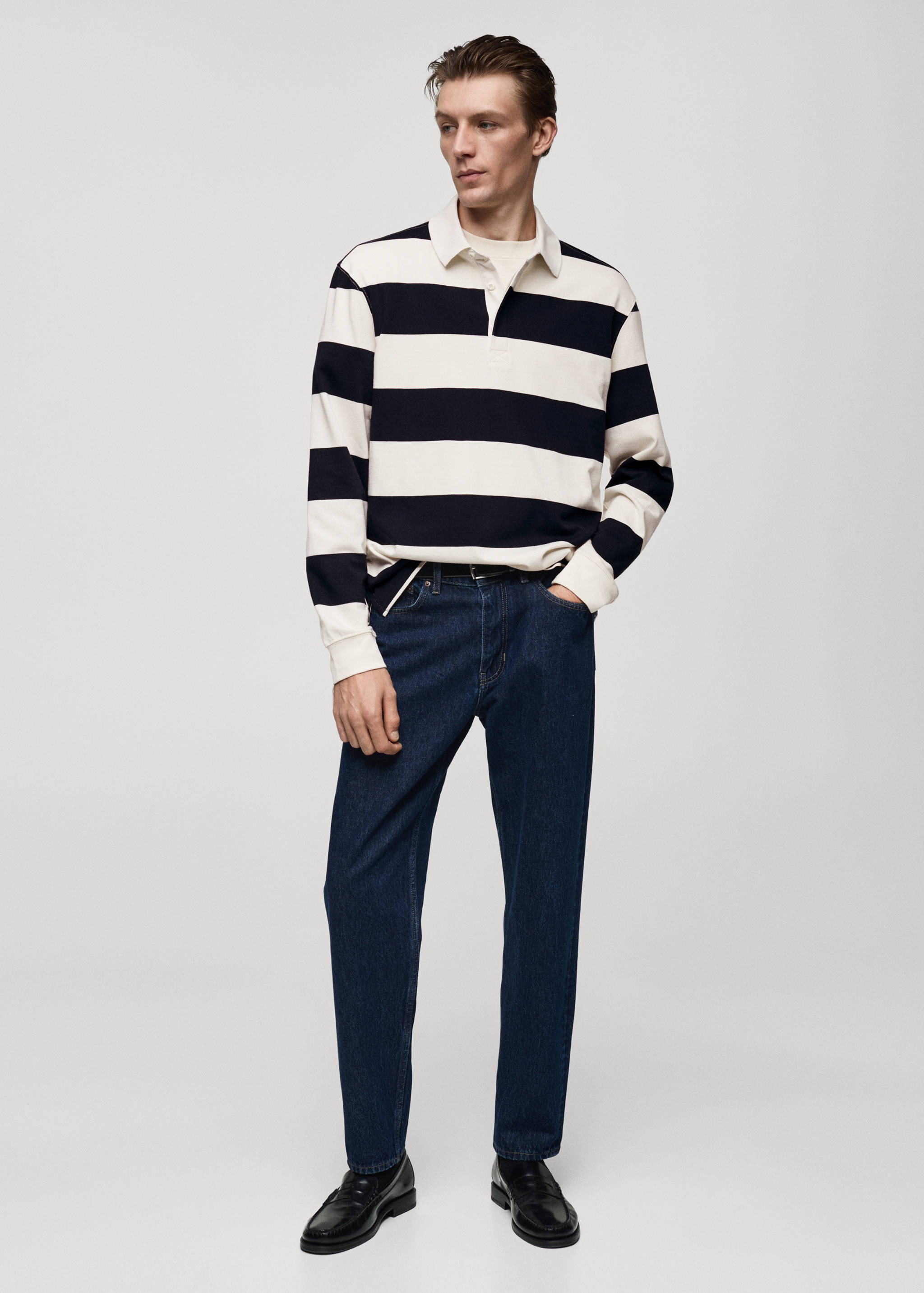 Polo de 100% algodão às riscas regular fit - Plano geral