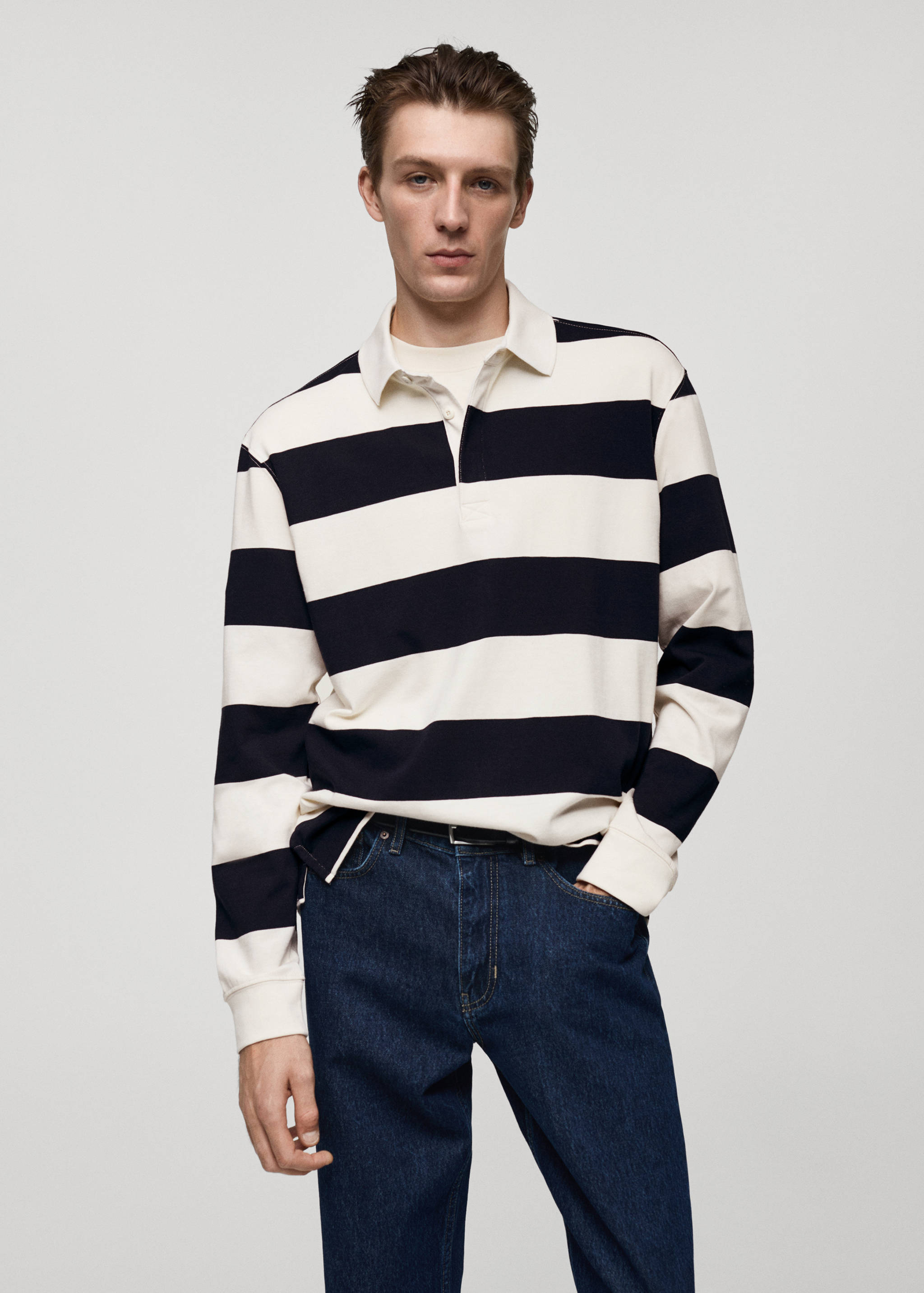 Polo de 100% algodão às riscas regular fit - Plano médio