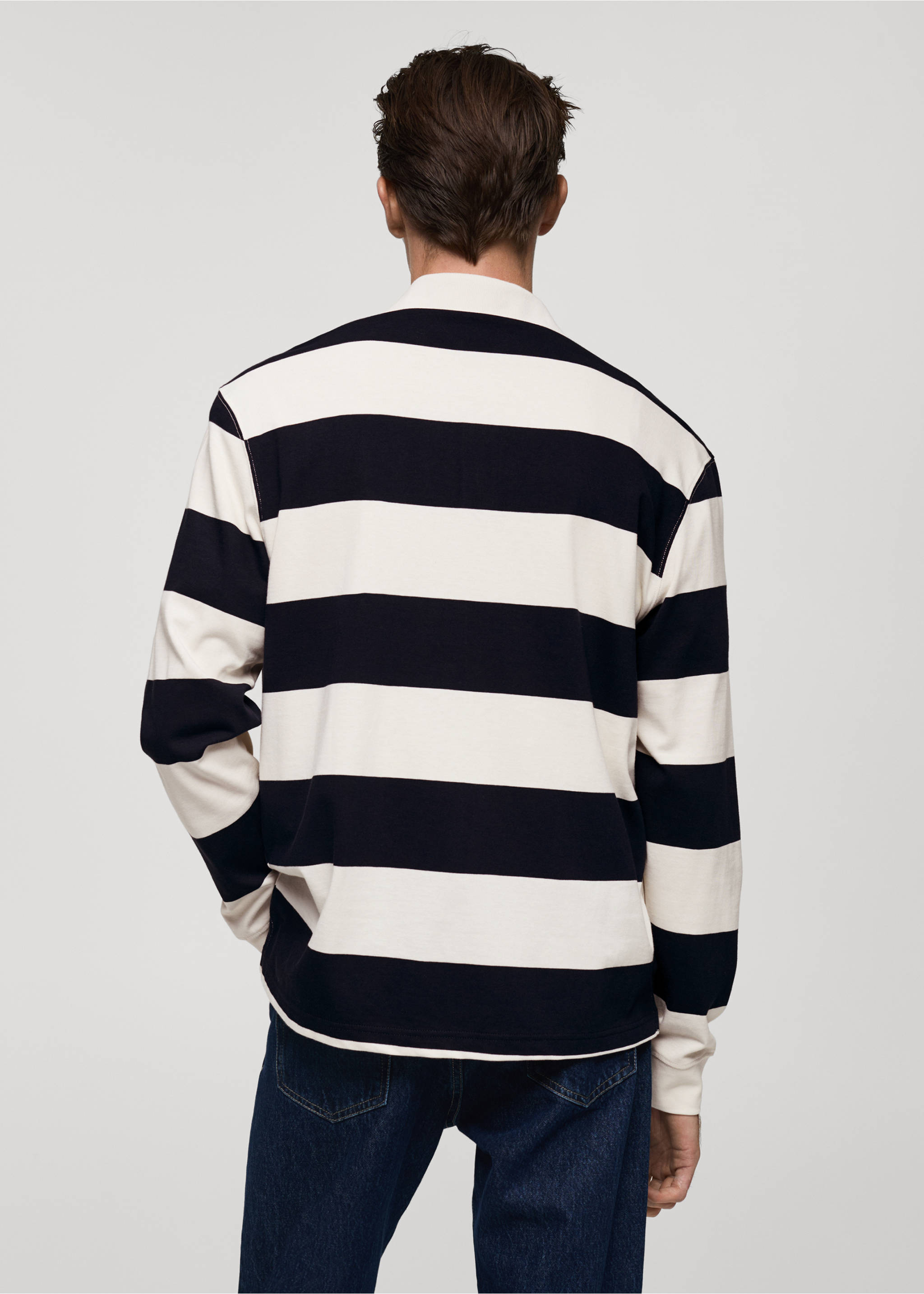 100% cotton striped regular-fit polo shirt - Reverse of the article, Dark Navy. Ref: 77057112-00.