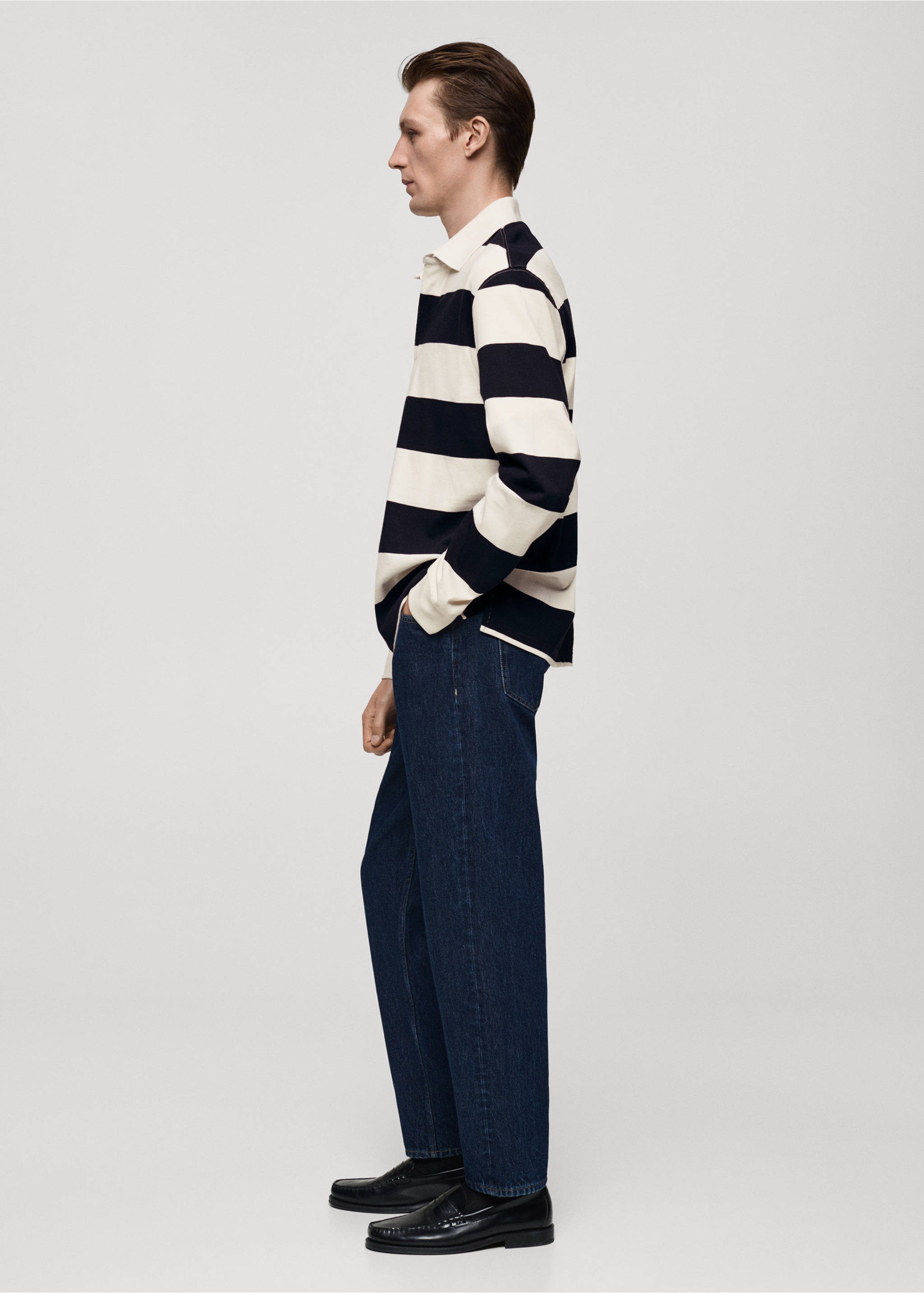 100% cotton striped regular-fit polo shirt - Details of the article 2, Dark Navy. Ref: 77057112-00.
