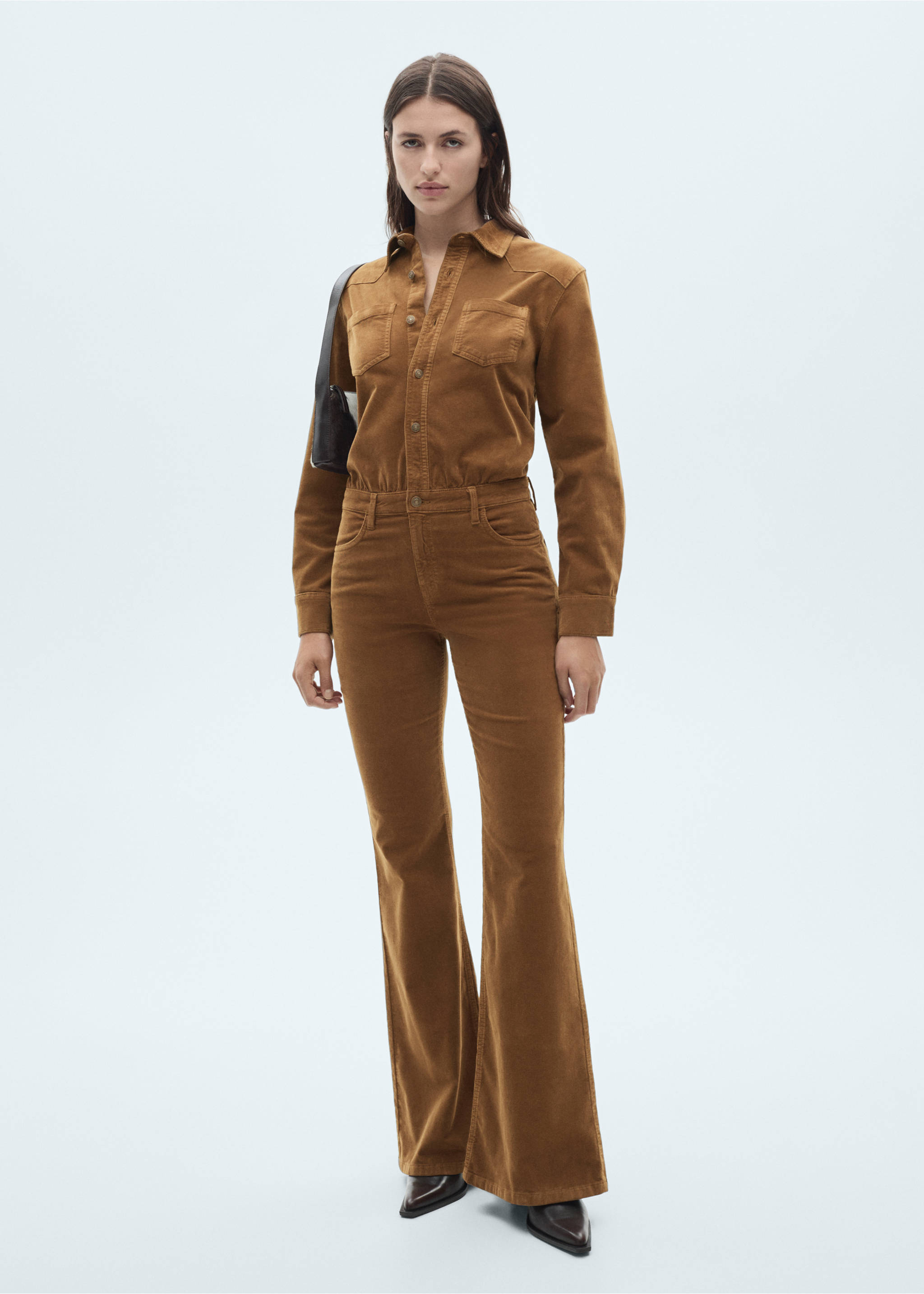 Flared sleeves jumpsuit - General plane, Medium Brown. Ref: 77057114-00.