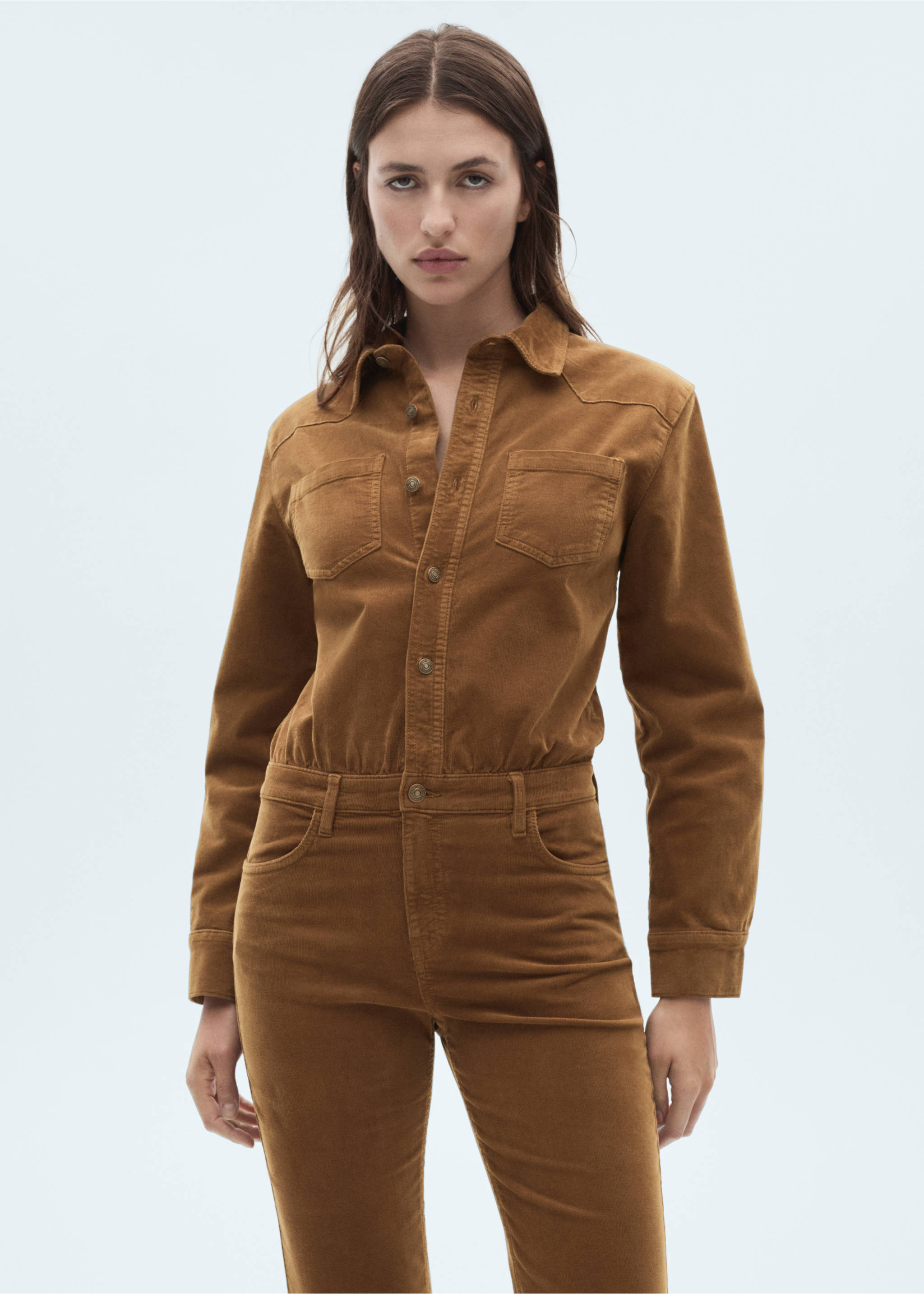 Flared sleeves jumpsuit - Medium plane, Medium Brown. Ref: 77057114-00.