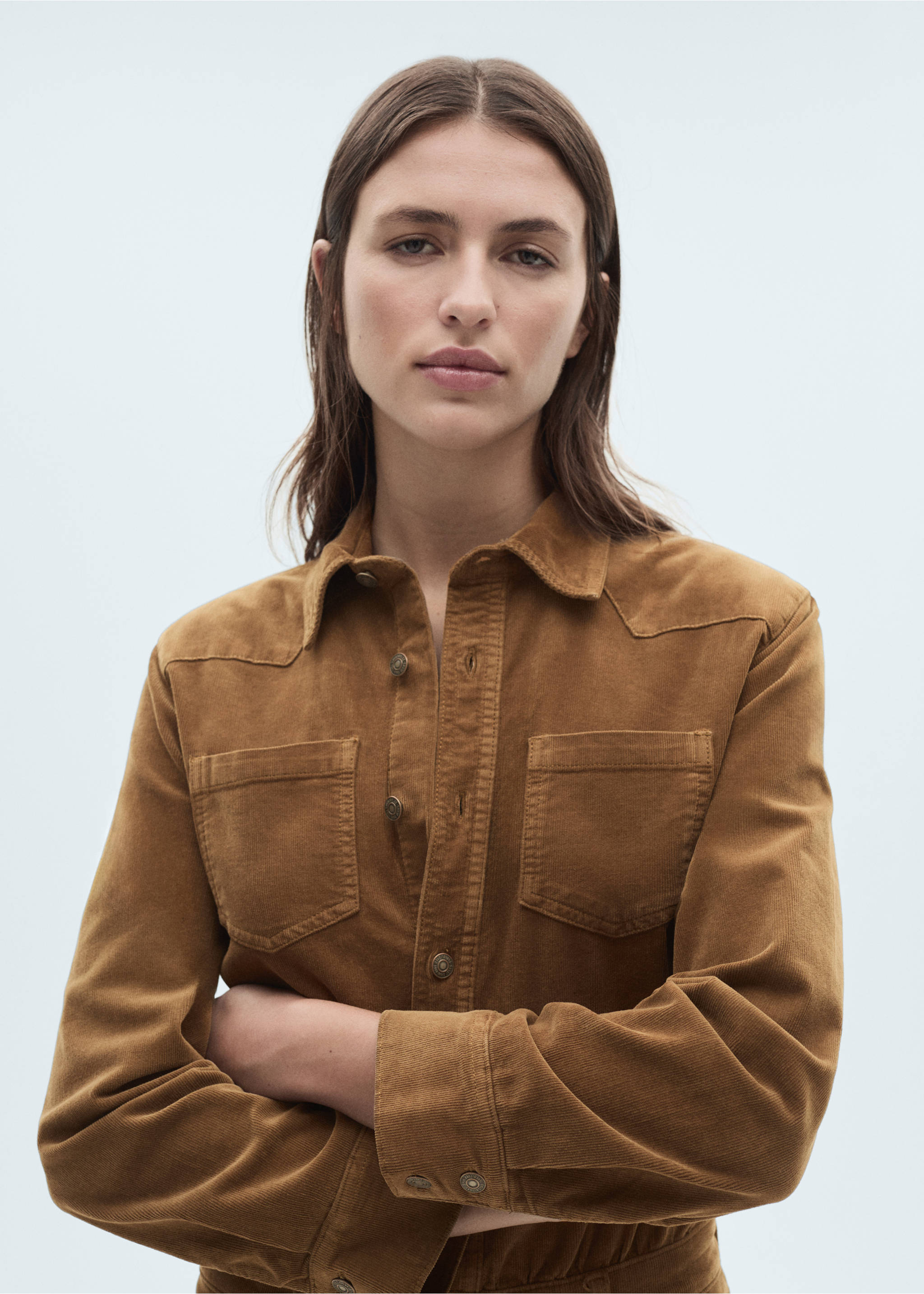 Flared sleeves jumpsuit - Details of the article 1, Medium Brown. Ref: 77057114-00.