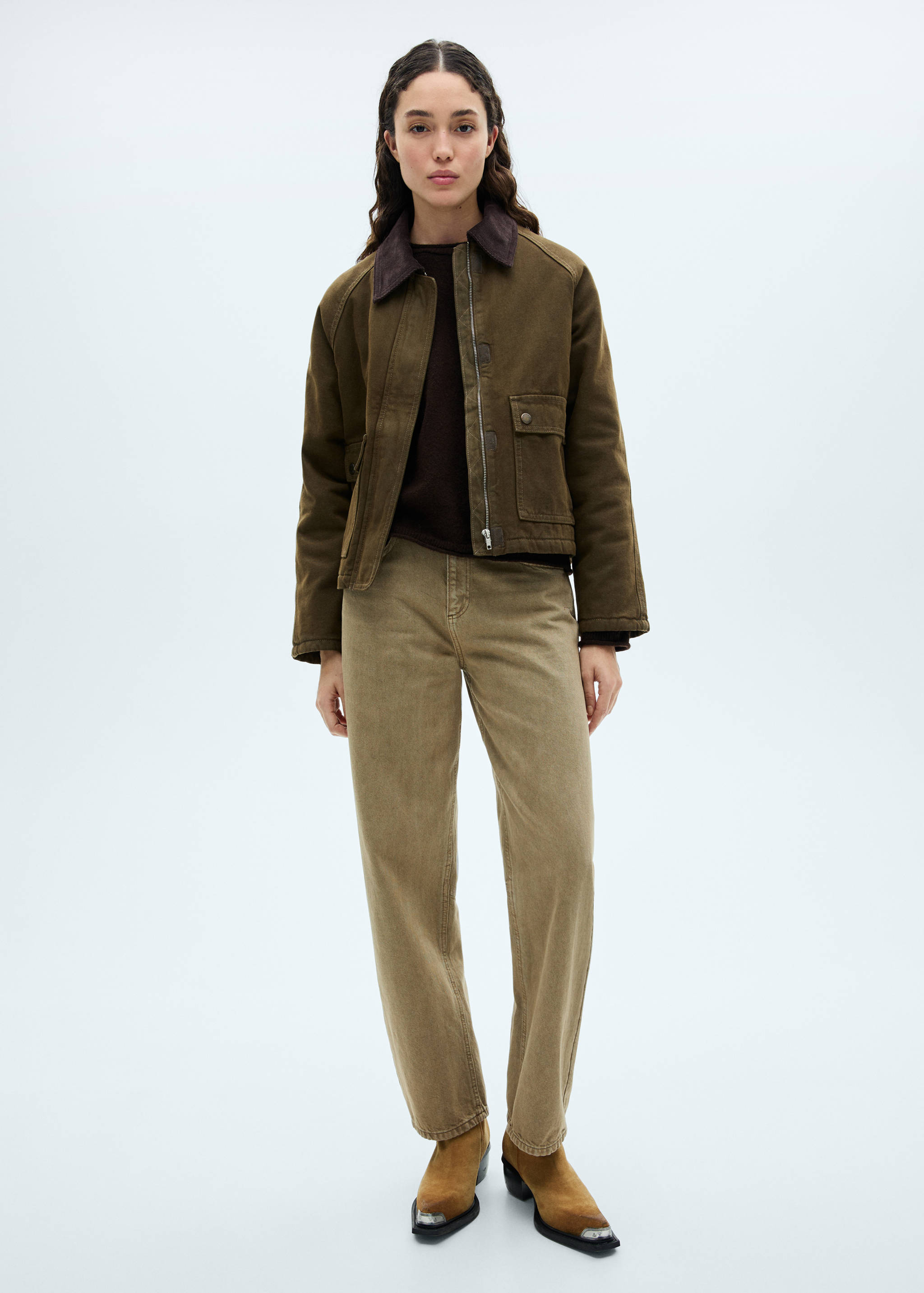 Denim parka with contrasting collar - General plane