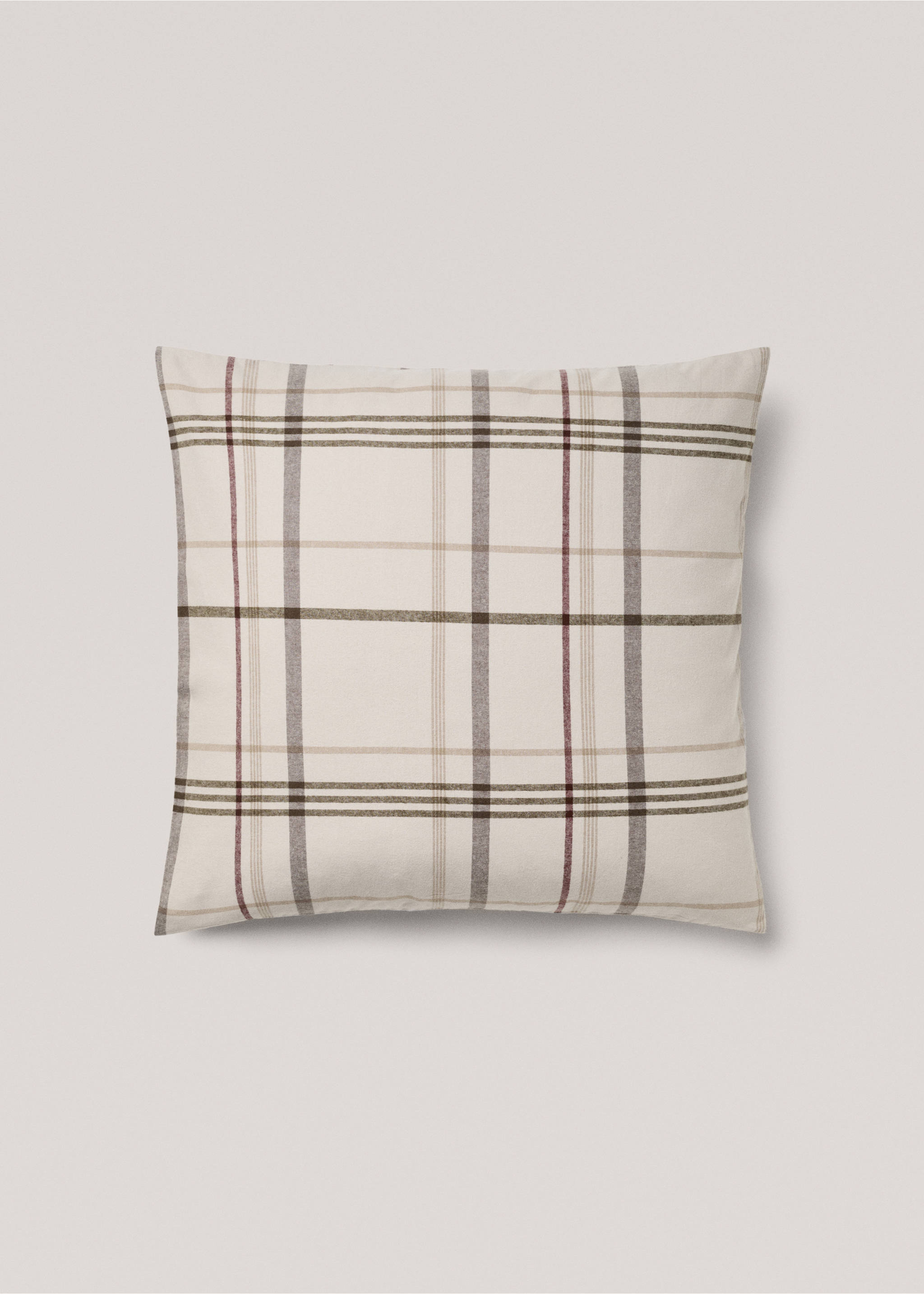 Funda almohada cuadros franela 60x60cm - Article without model, Beige. Ref: 77057654-00.