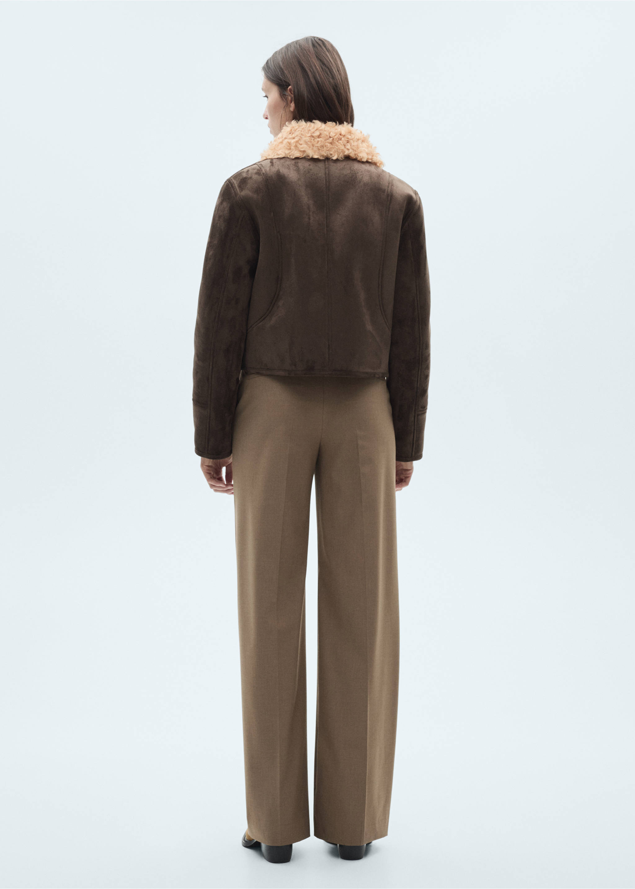 Suede-effect jacket with fleece collar - Reverse of the article, Grey. Ref: 77057661-00.