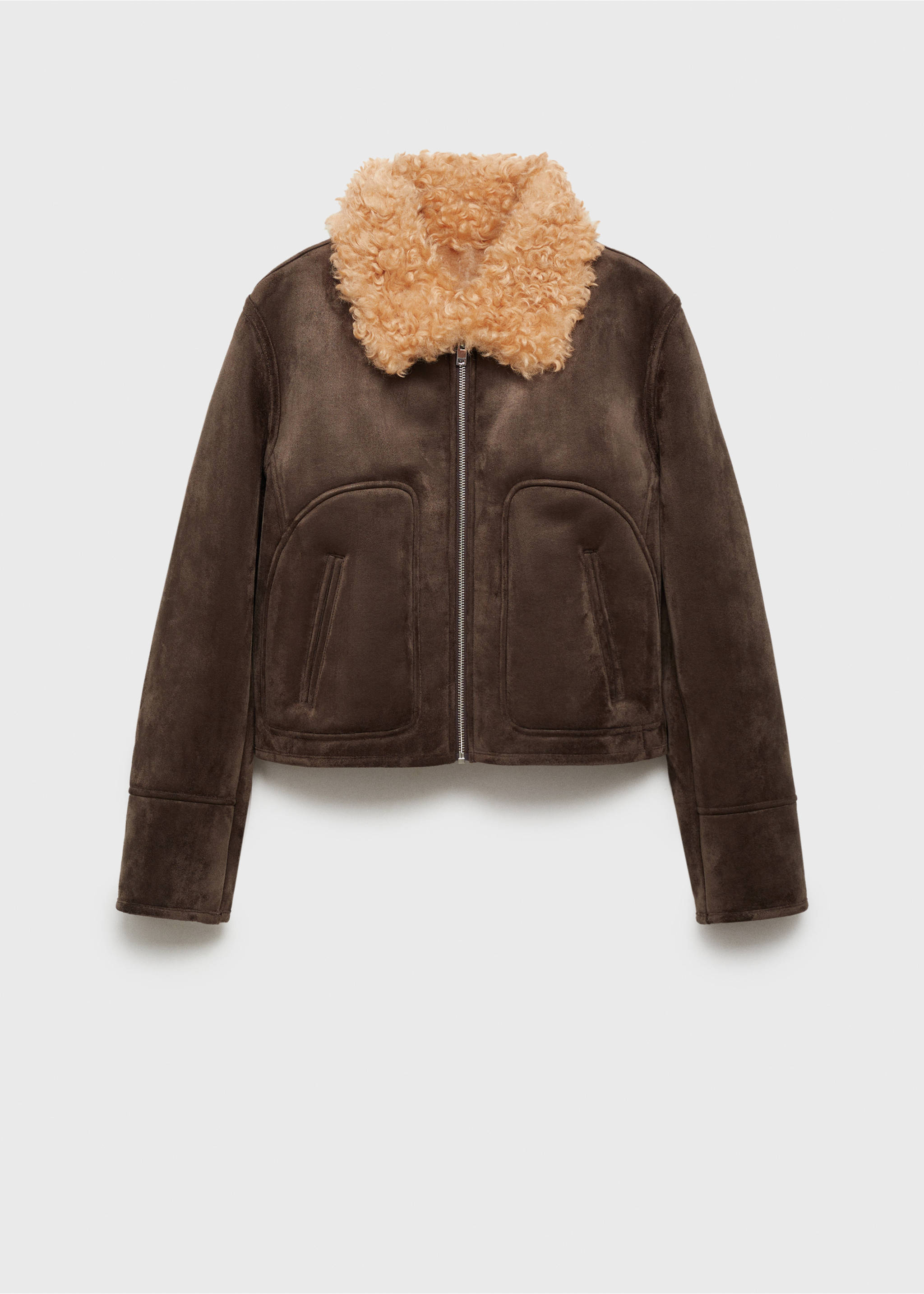Suede-effect jacket with fleece collar - Article without model, Grey. Ref: 77057661-00.