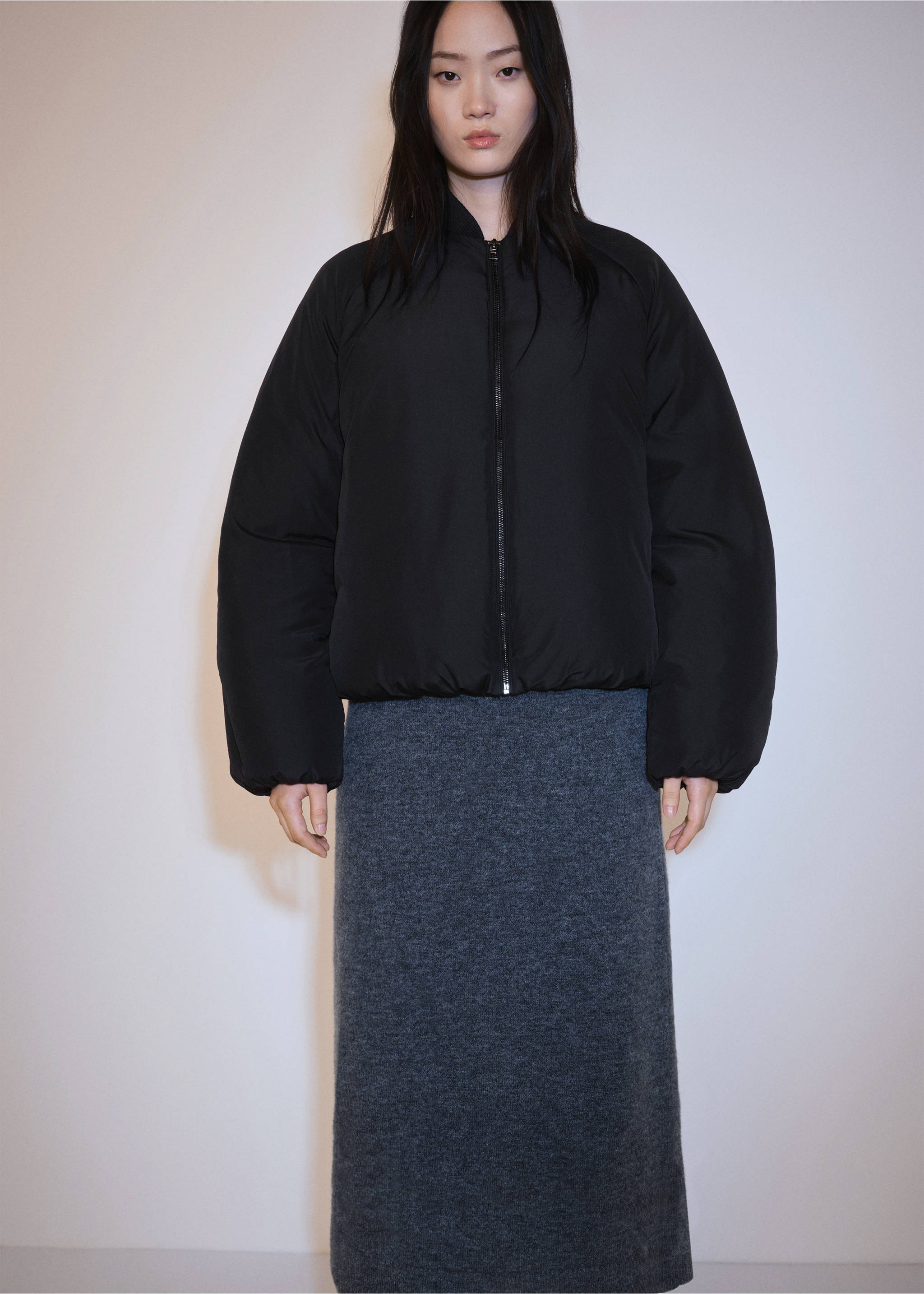 Bomber jacket with zip - Medium plane, Black. Ref: 77057663-00.