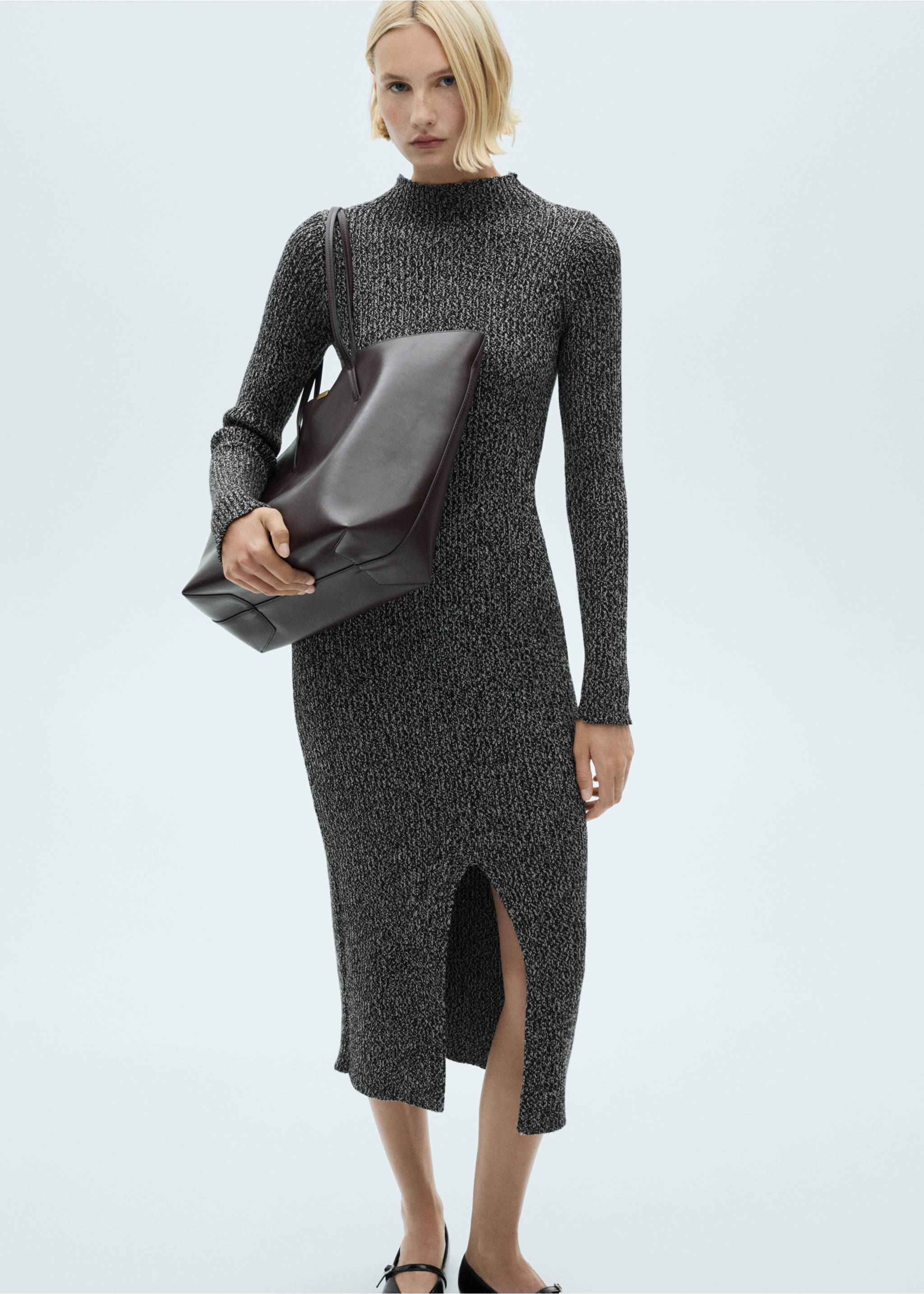 Flecked sweater dress - Details of the article 2, Black. Ref: 77057665-00.