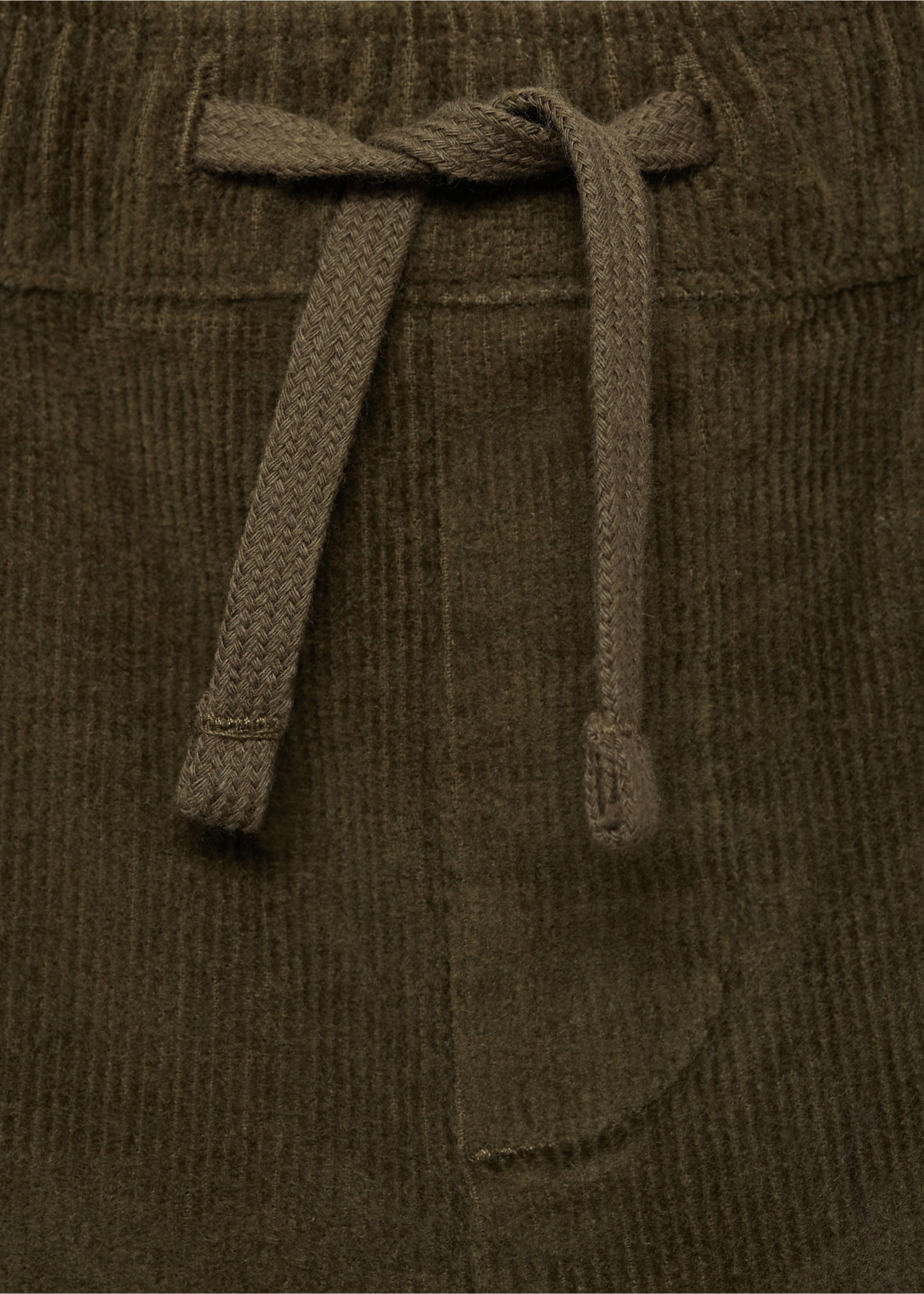 Lined corduroy trousers - Details of the article 8, Khaki. Ref: 77057675-00.